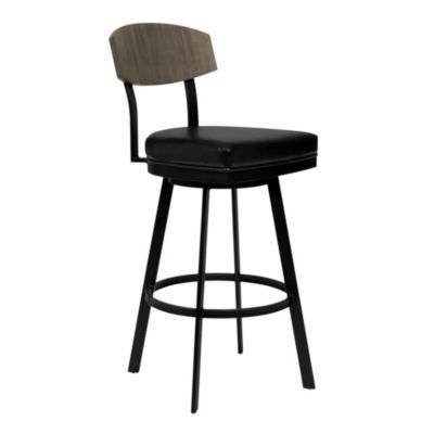 Armen Living Frisco 30" Bar Height Barstool in Matte Black Finish with Black Faux Leather and Gray Walnut