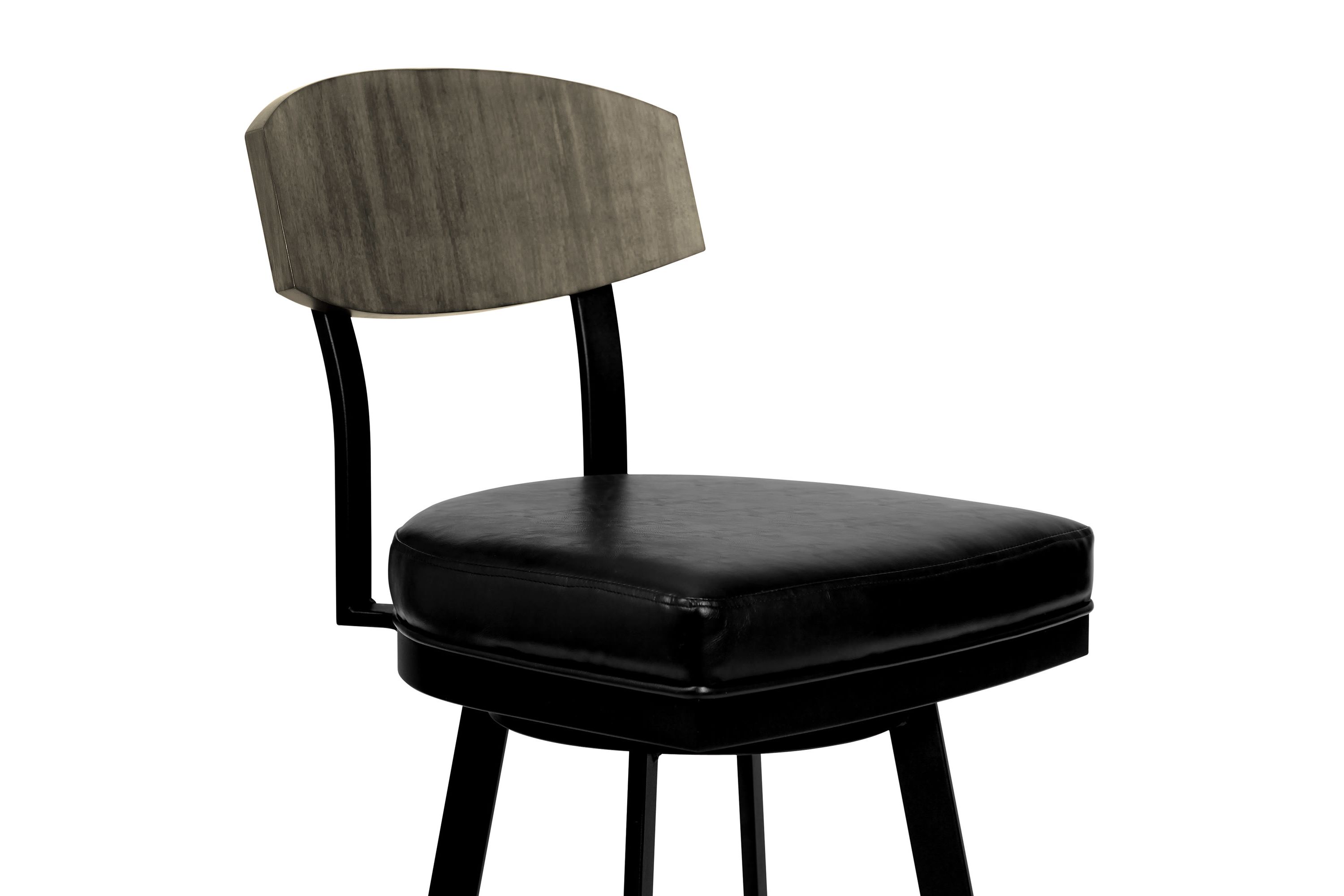 Frisco 30" Bar Height Barstool in Matte Black Finish with Black Faux Leather and Gray Walnut