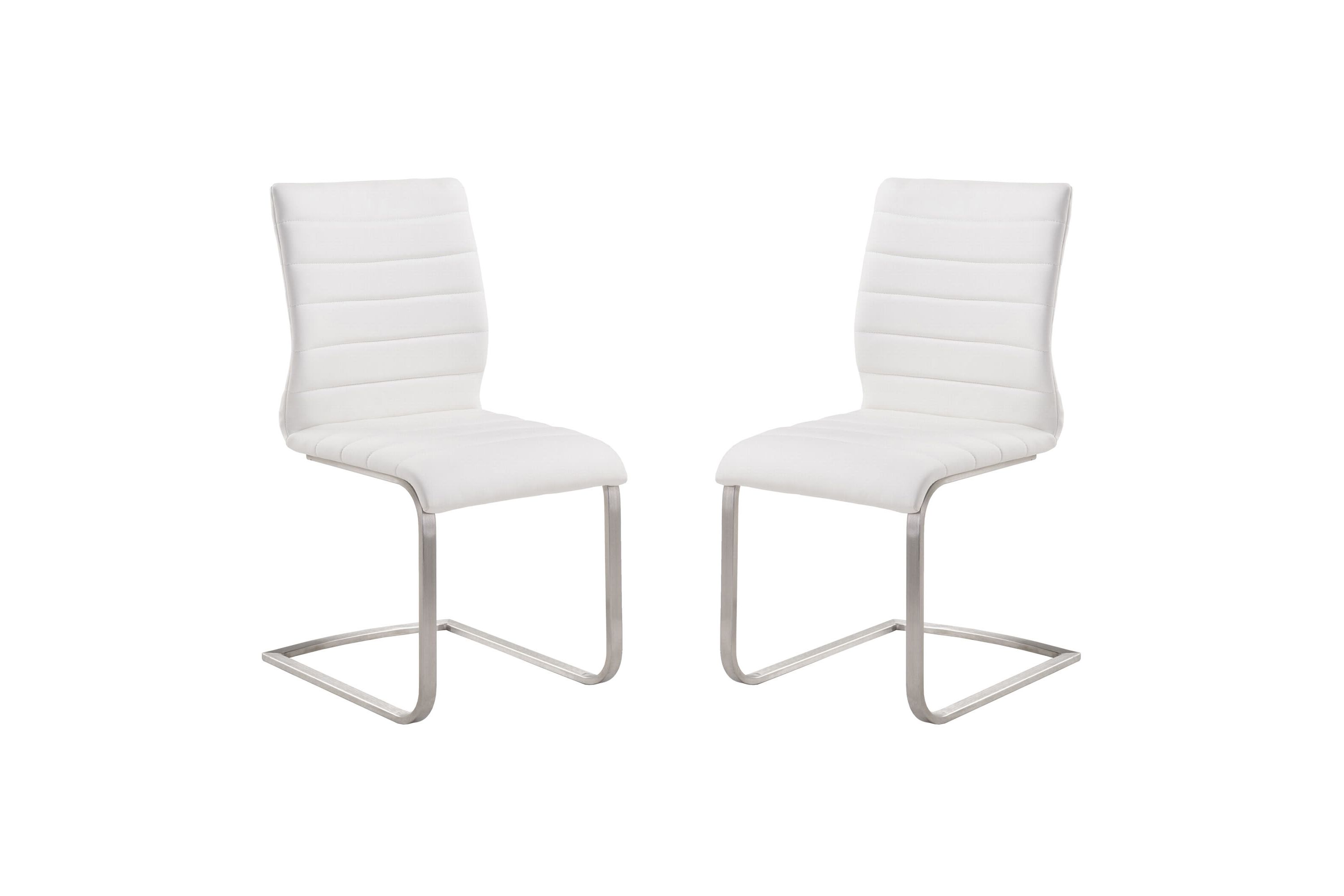 Fusion Contemporary Side Chair In White and Stainless Steel - Set of 2