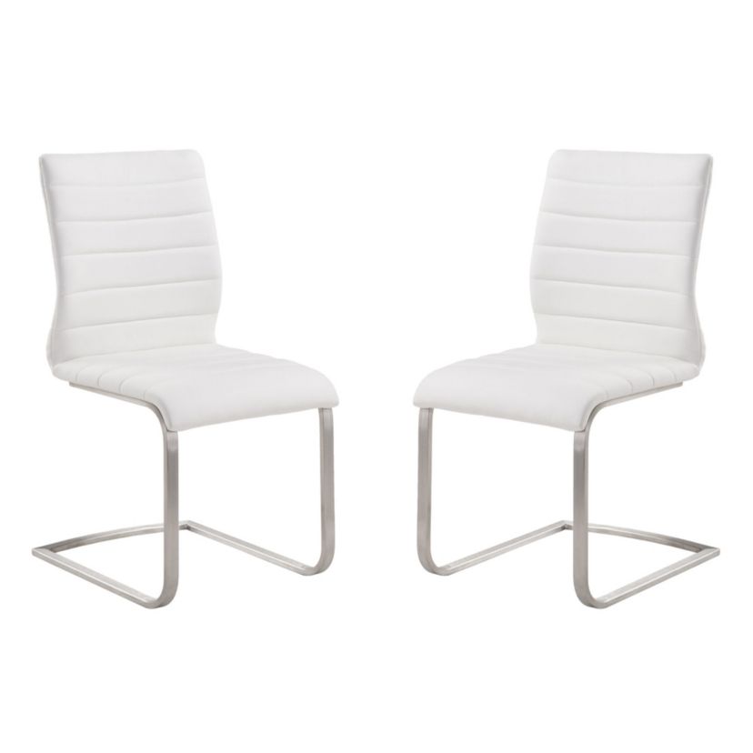 Fusion Contemporary Side Chair In White and Stainless Steel - Set of 2
