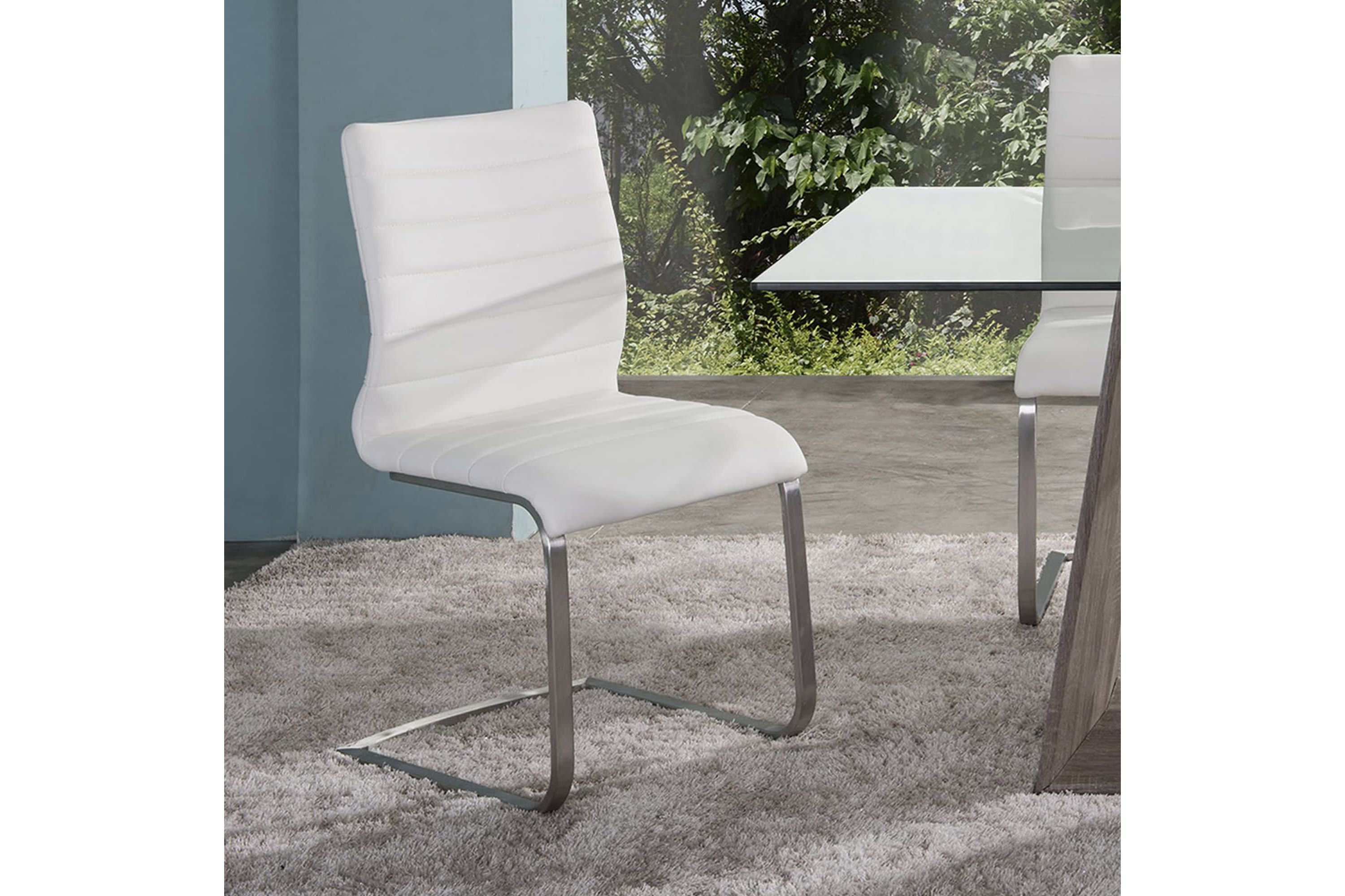 Fusion Contemporary Side Chair In White and Stainless Steel - Set of 2
