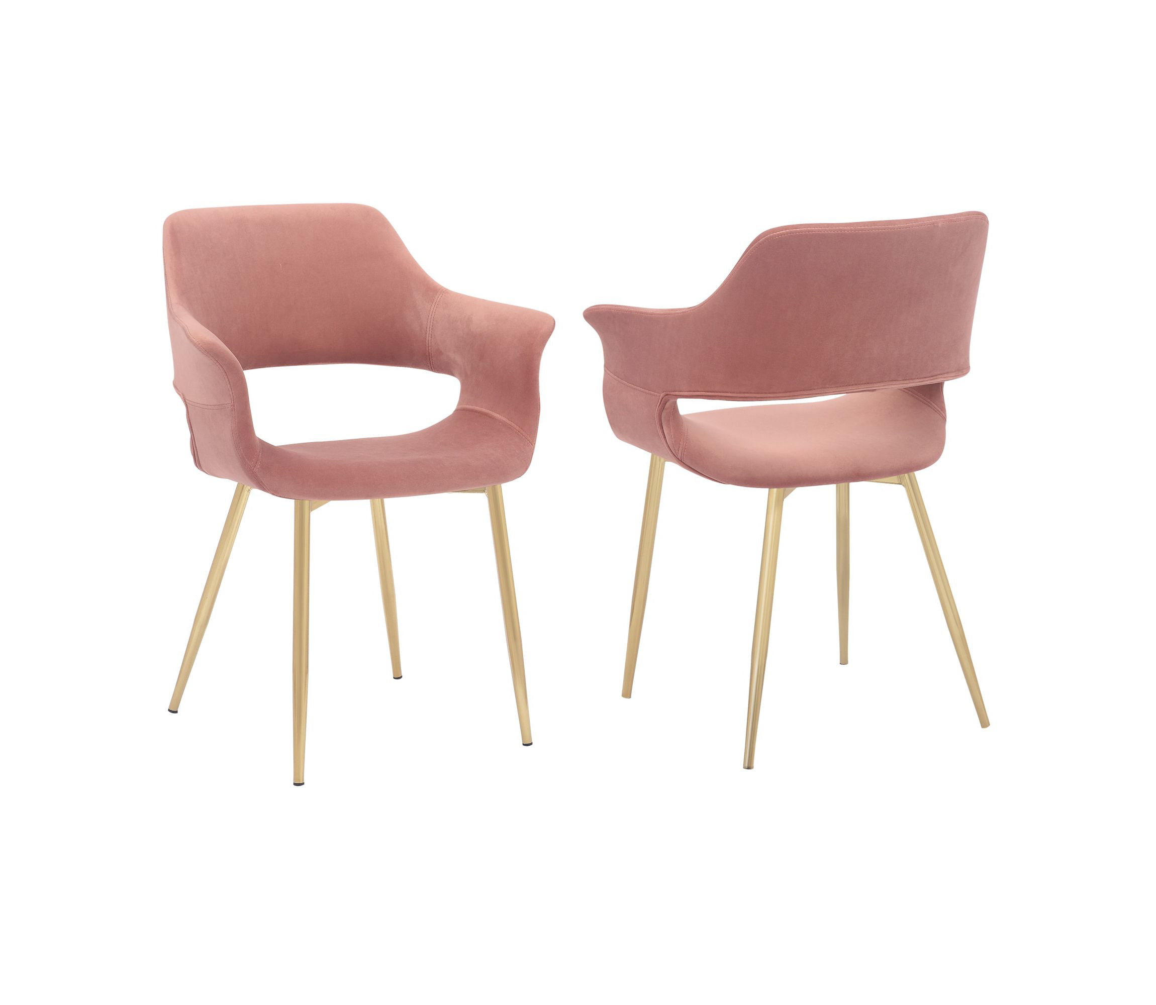 Gigi Pink Velvet Dining Room Chair with Gold Metal Legs - Set of 2