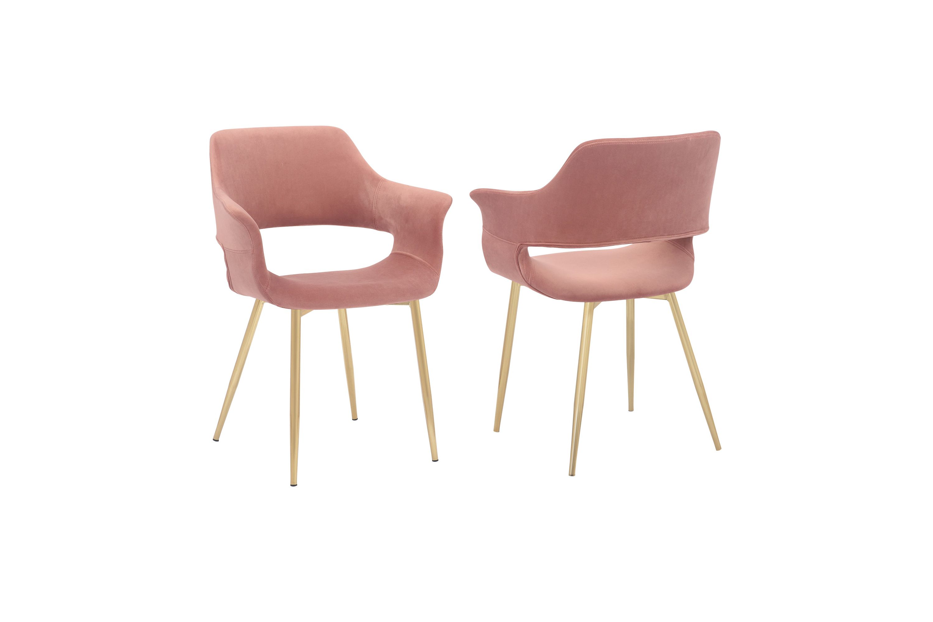 Gigi Pink Velvet Dining Room Chair with Gold Metal Legs - Set of 2