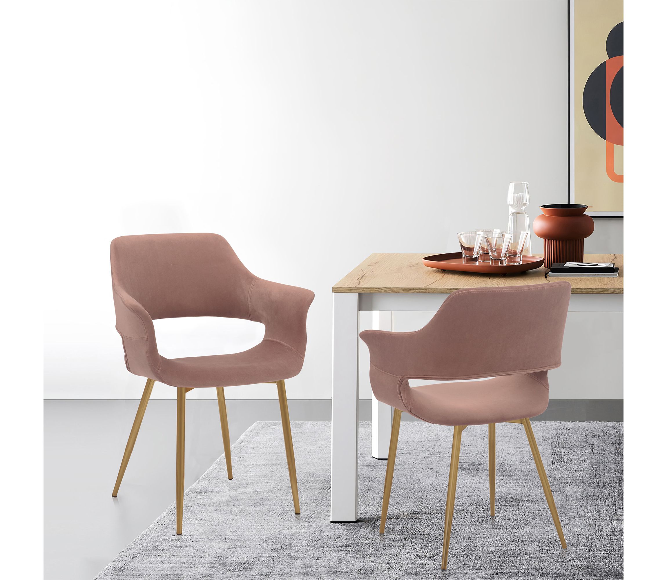 Gigi Pink Velvet Dining Room Chair with Gold Metal Legs - Set of 2
