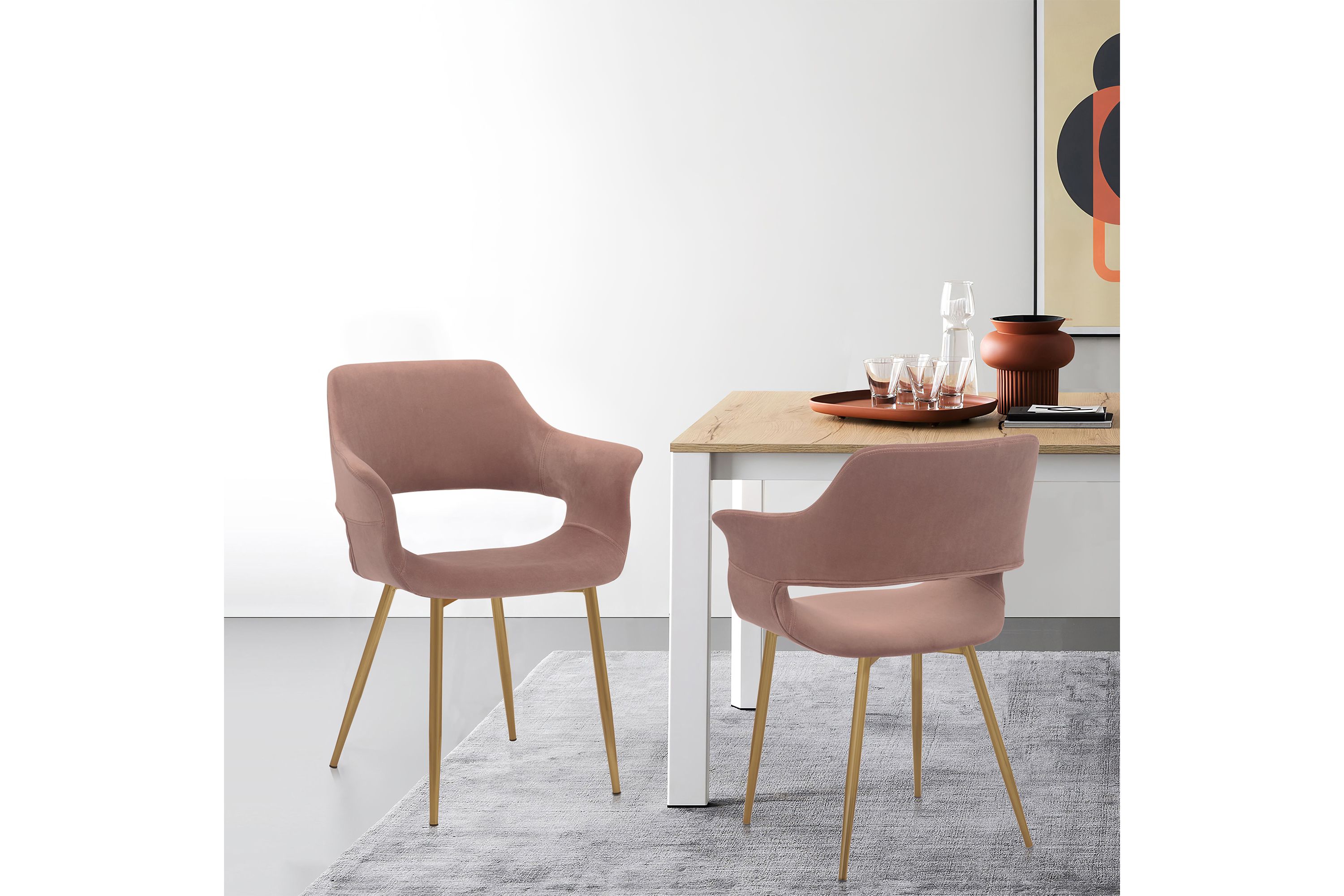 Gigi Pink Velvet Dining Room Chair with Gold Metal Legs - Set of 2