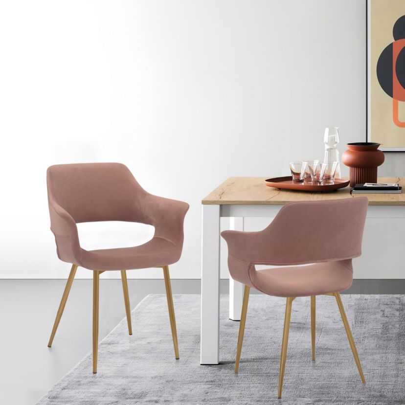 Gigi Pink Velvet Dining Room Chair with Gold Metal Legs - Set of 2