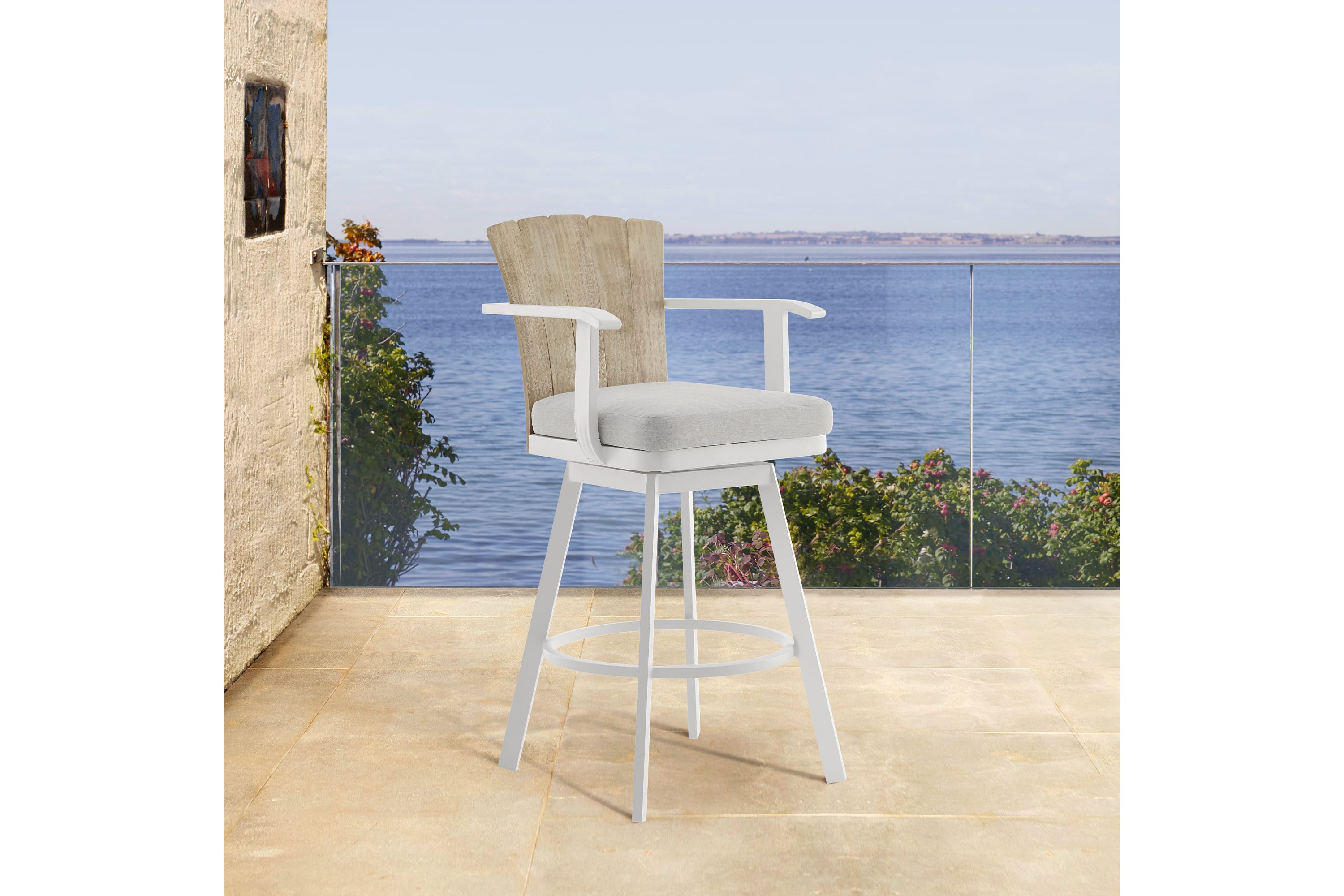 Hazel Outdoor Patio Swivel Counter Stool Argent Gray Cushion