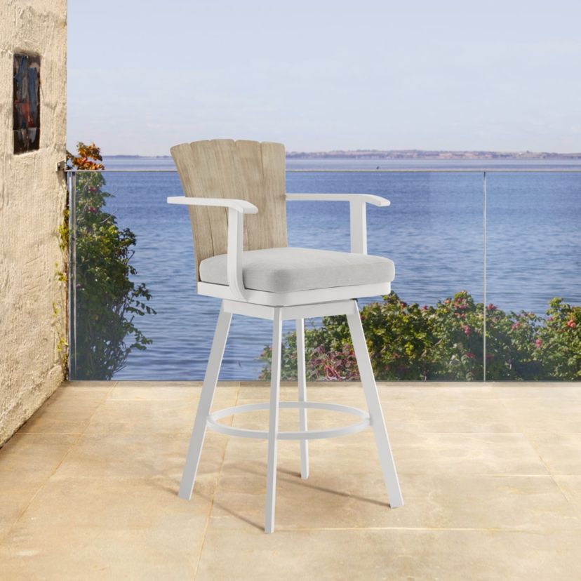 Hazel Outdoor Patio Swivel Counter Stool Argent Gray Cushion