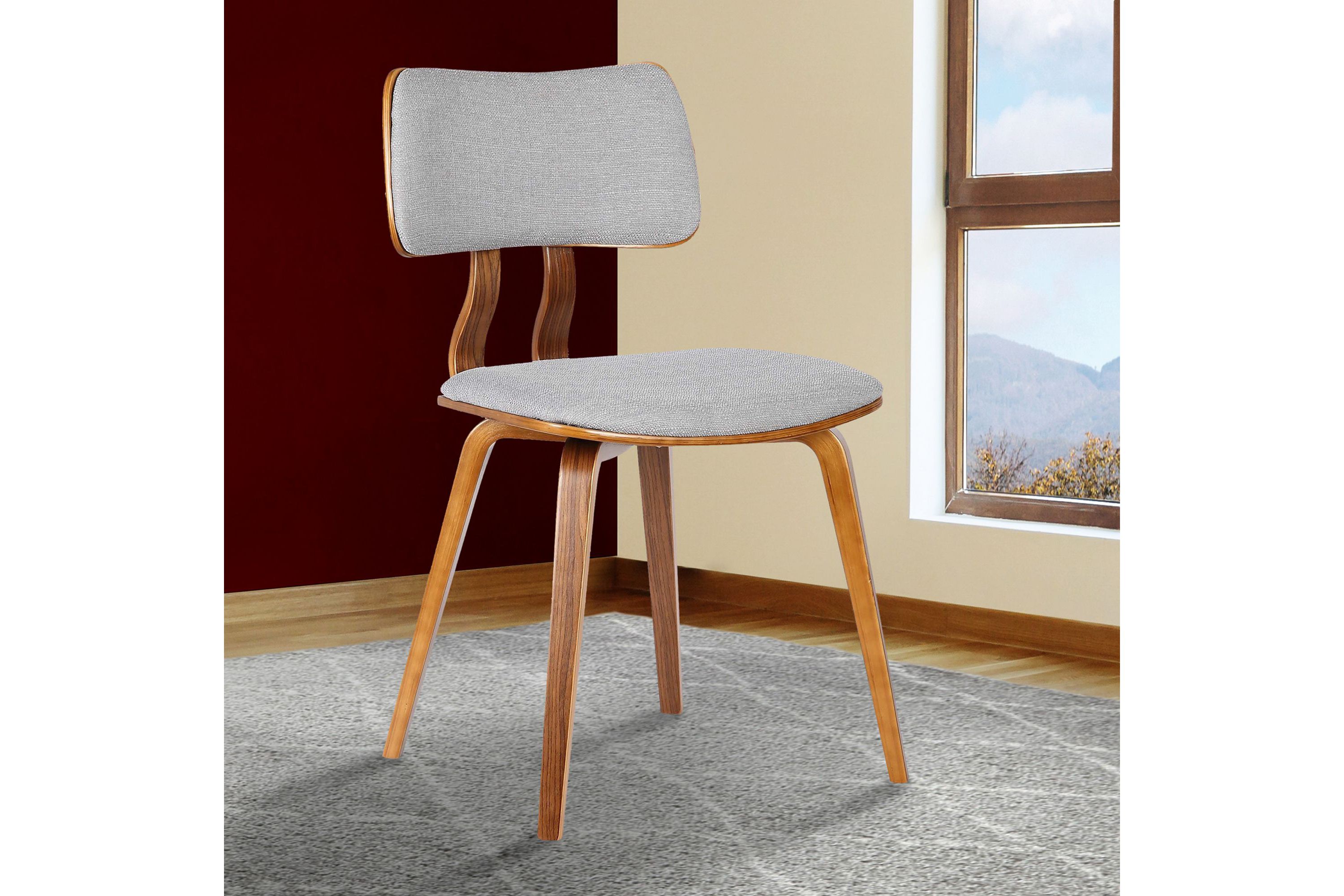 Jaguar Mid-Century Dining Chair in Walnut Wood and Gray Fabric