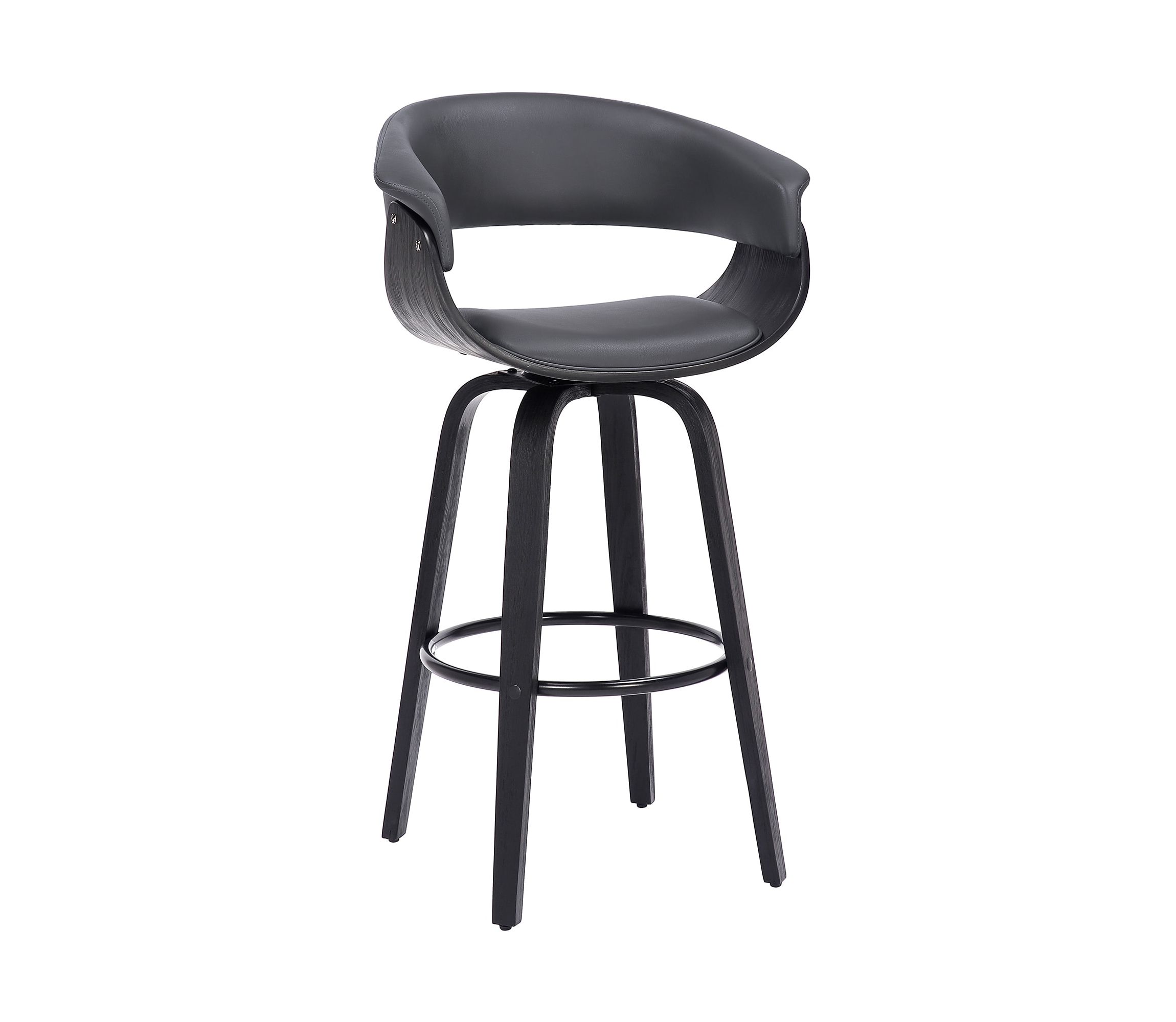 Julyssa 26" Counter Height Swivel Gray Faux Leather and Black Wood Bar Stool