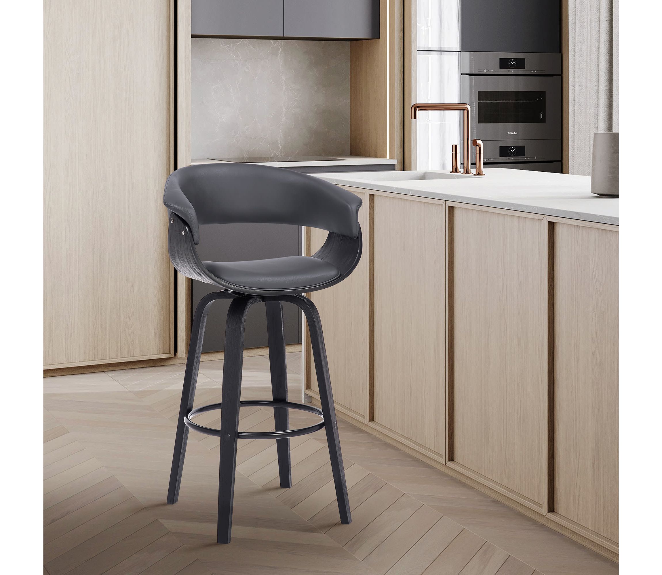 Julyssa 26" Counter Height Swivel Gray Faux Leather and Black Wood Bar Stool