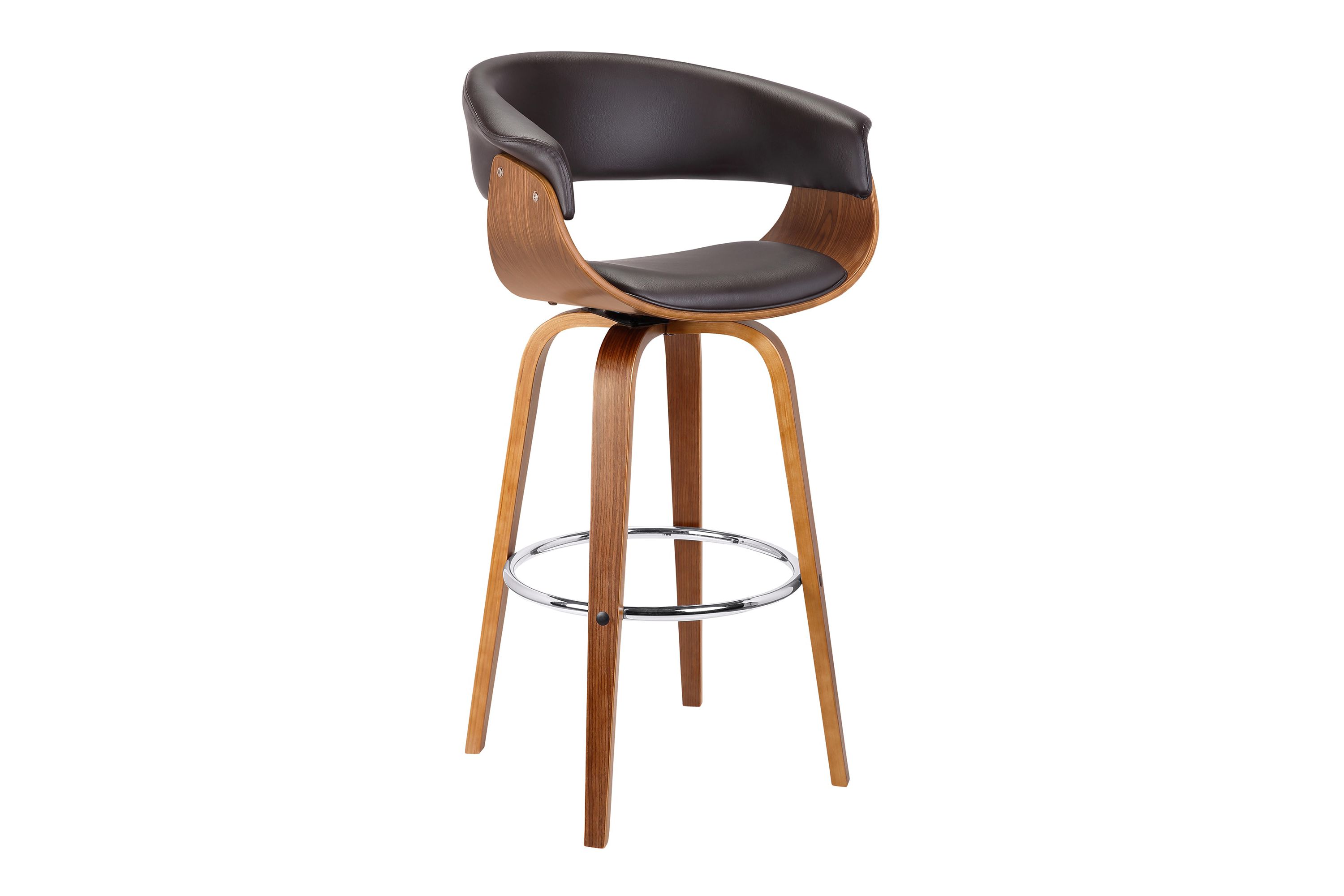 Julyssa 30" Bar Height Swivel Brown Faux Leather and Walnut Wood Bar Stool