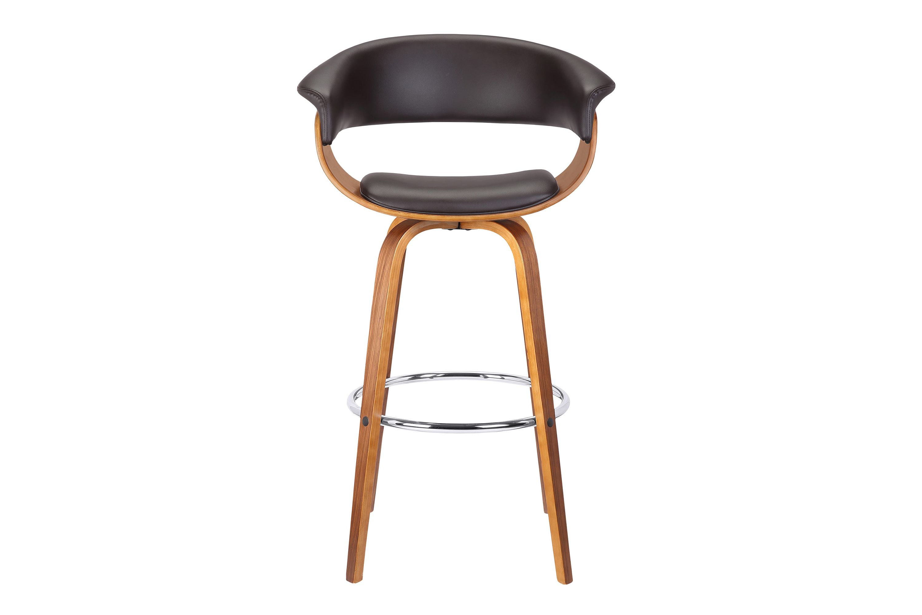 Julyssa 30" Bar Height Swivel Brown Faux Leather and Walnut Wood Bar Stool