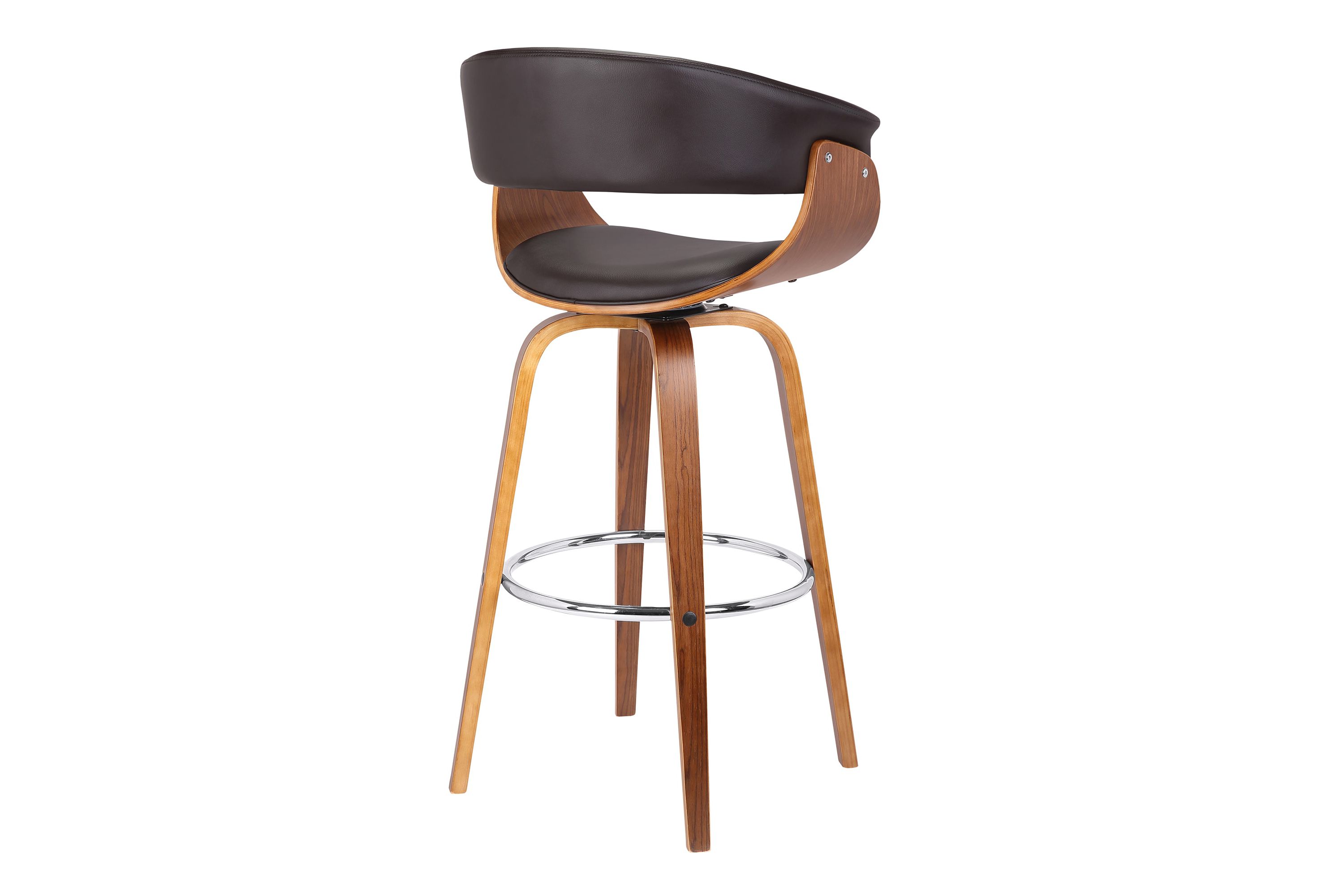 Julyssa 30" Bar Height Swivel Brown Faux Leather and Walnut Wood Bar Stool