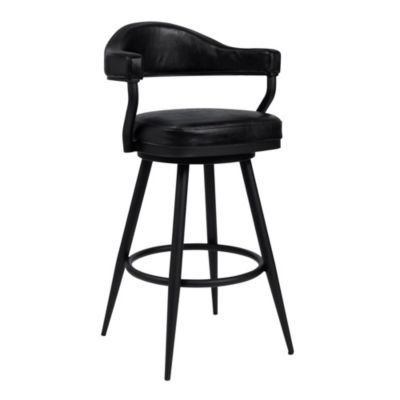 Armen Living Justin 30" Bar Height Swivel Vintage Black Faux Leather Bar Stool with Black Metal Legs