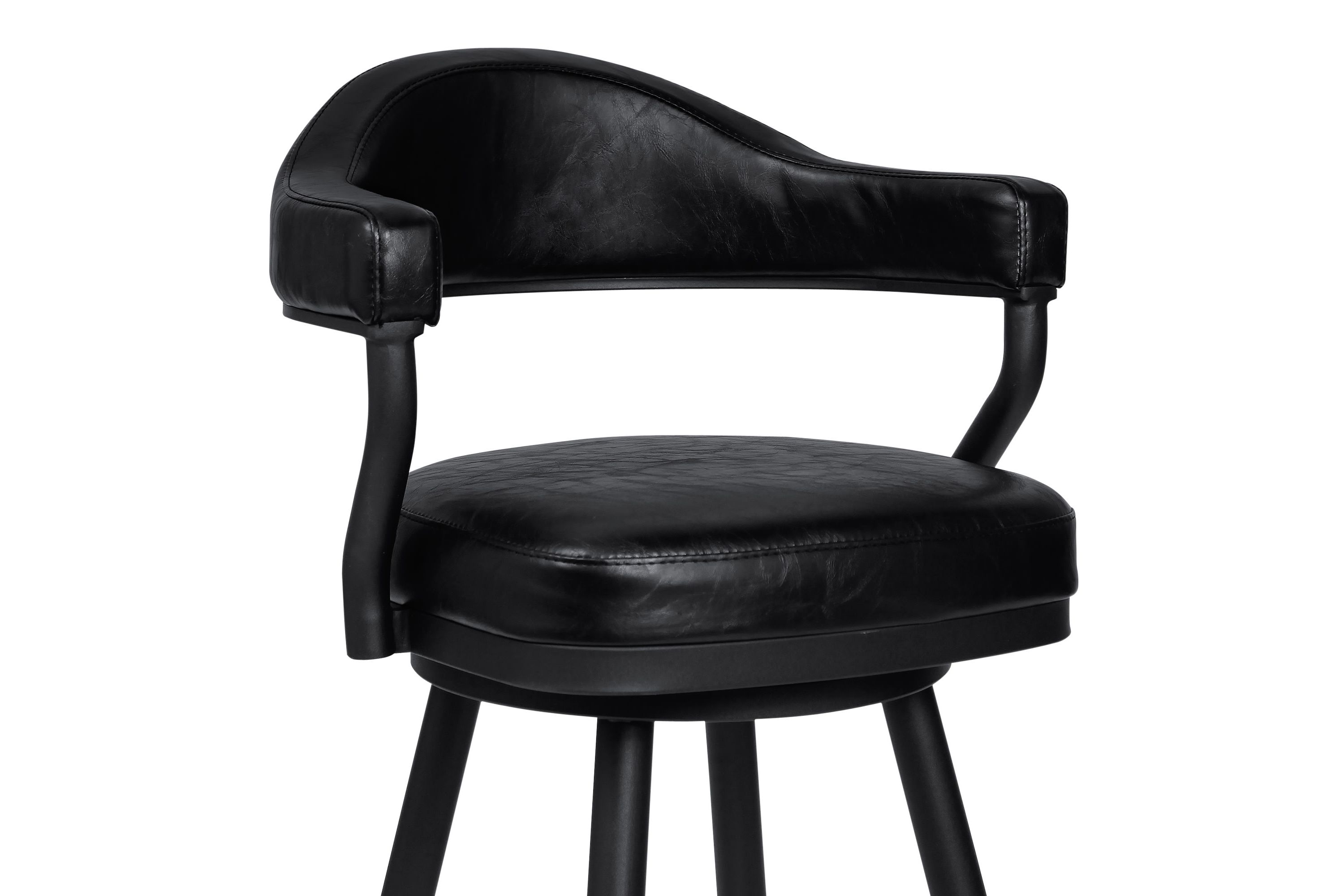 Justin 30" Bar Height Swivel Vintage Black Faux Leather Bar Stool with Black Metal Legs