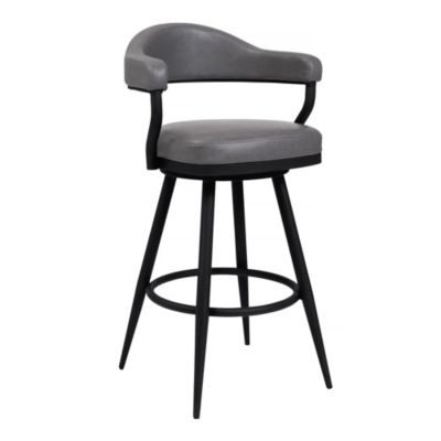 Armen Living Justin 30" Bar Height Swivel Vintage Gray Faux Leather Bar Stool with Black Metal Legs