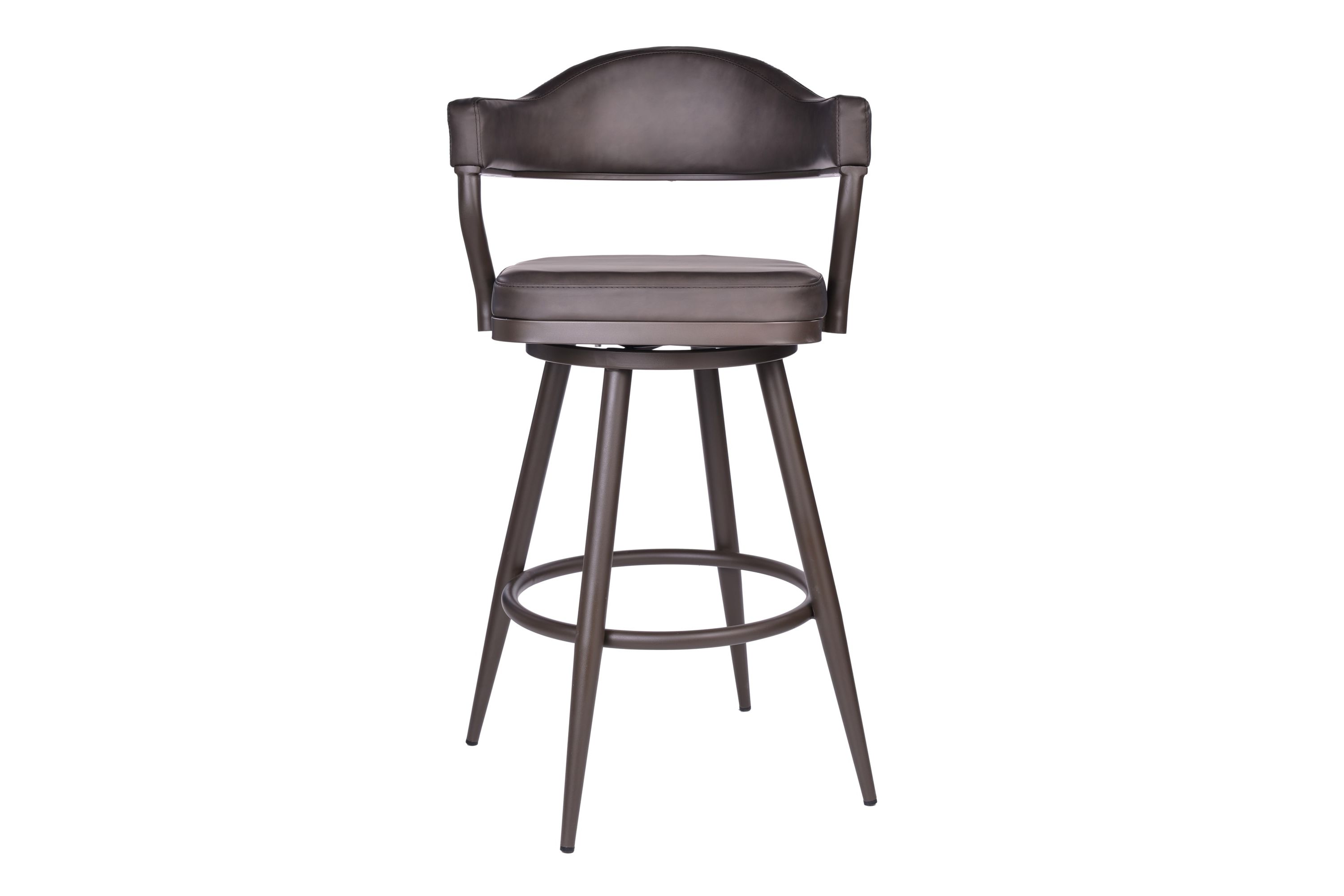 Justin 26" Counter Height Swivel Vintage Brown Faux Leather Bar Stool with Brown Metal Legs