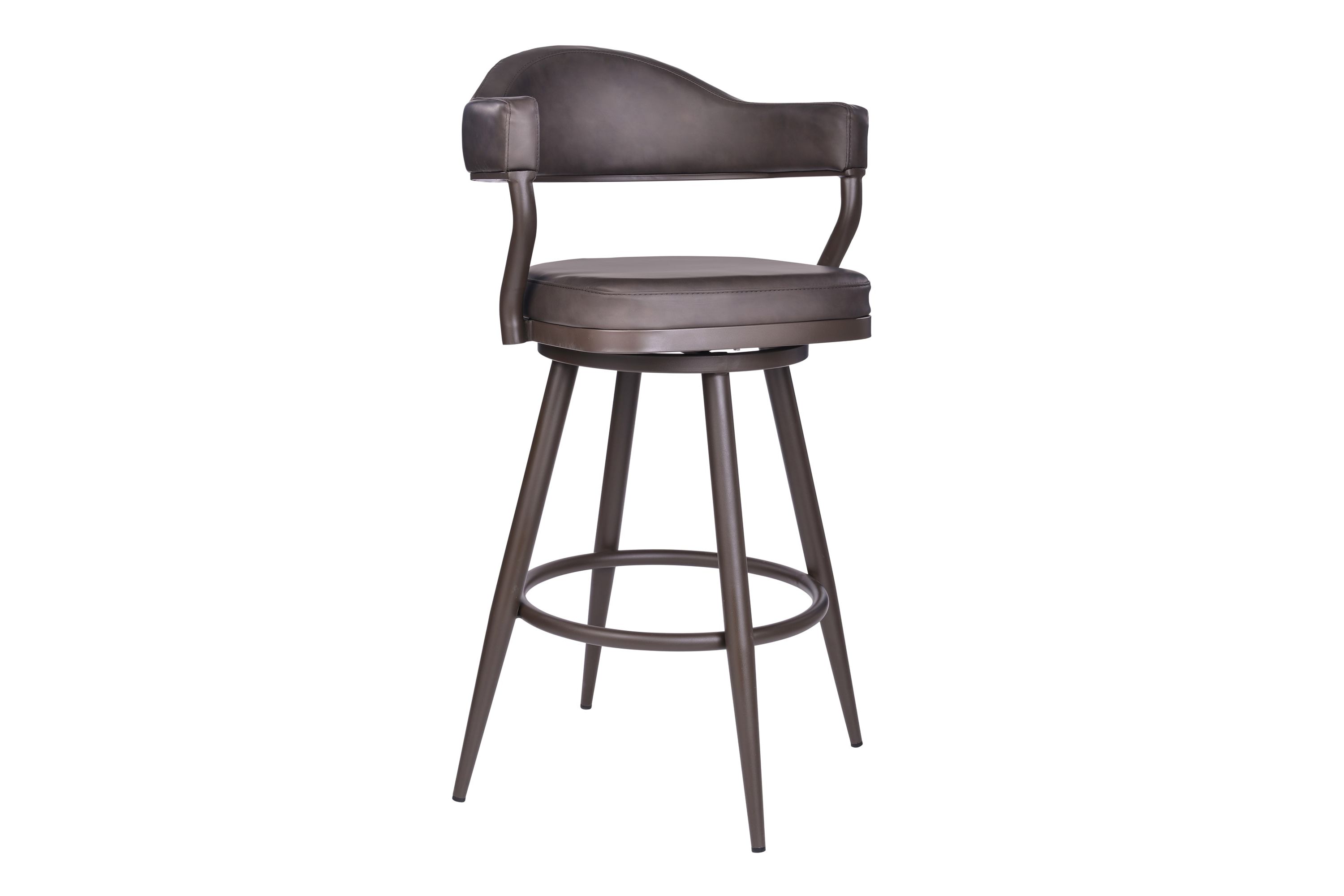 Justin 30" Bar Height Swivel Vintage Brown Faux Leather Bar Stool with Brown Metal Legs