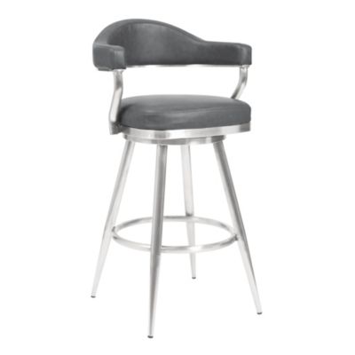 Armen Living Justin 26" Counter Height Swivel Vintage Gray Faux Leather Bar Stool with Brushed Stainless Steel Legs