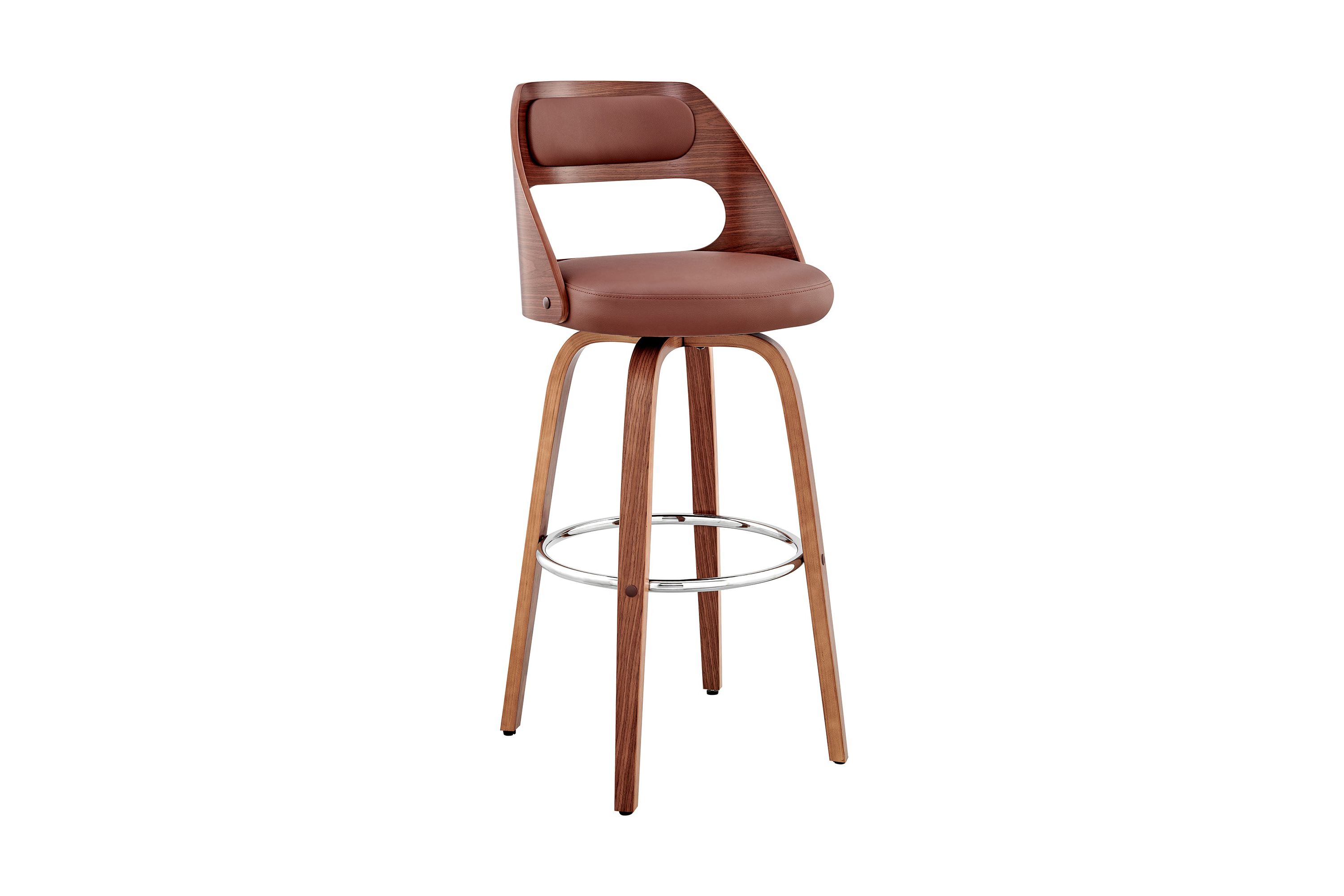 Julius 26" Brown Faux Leather and Walnut Wood Bar Stool