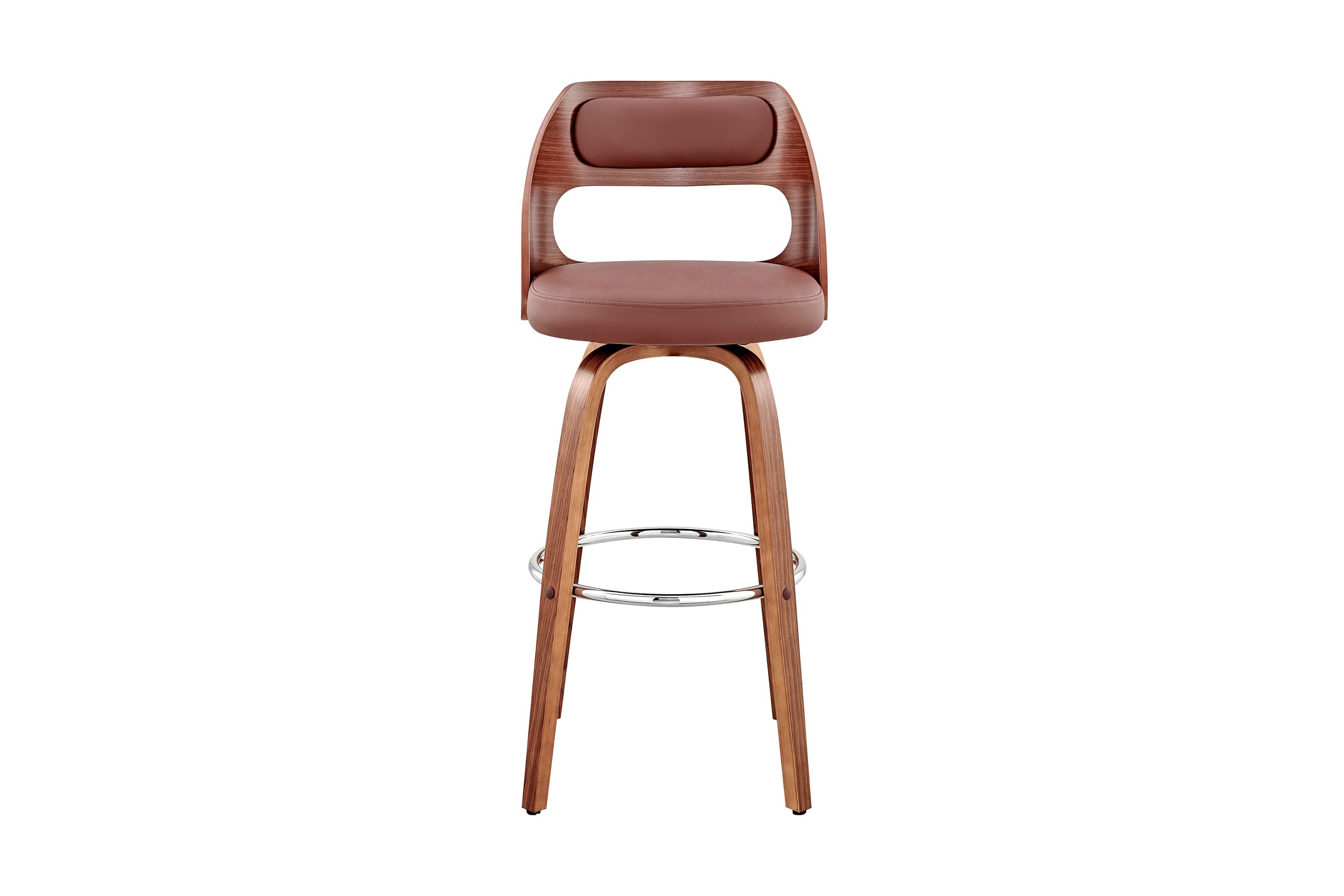 Julius 26" Brown Faux Leather and Walnut Wood Bar Stool