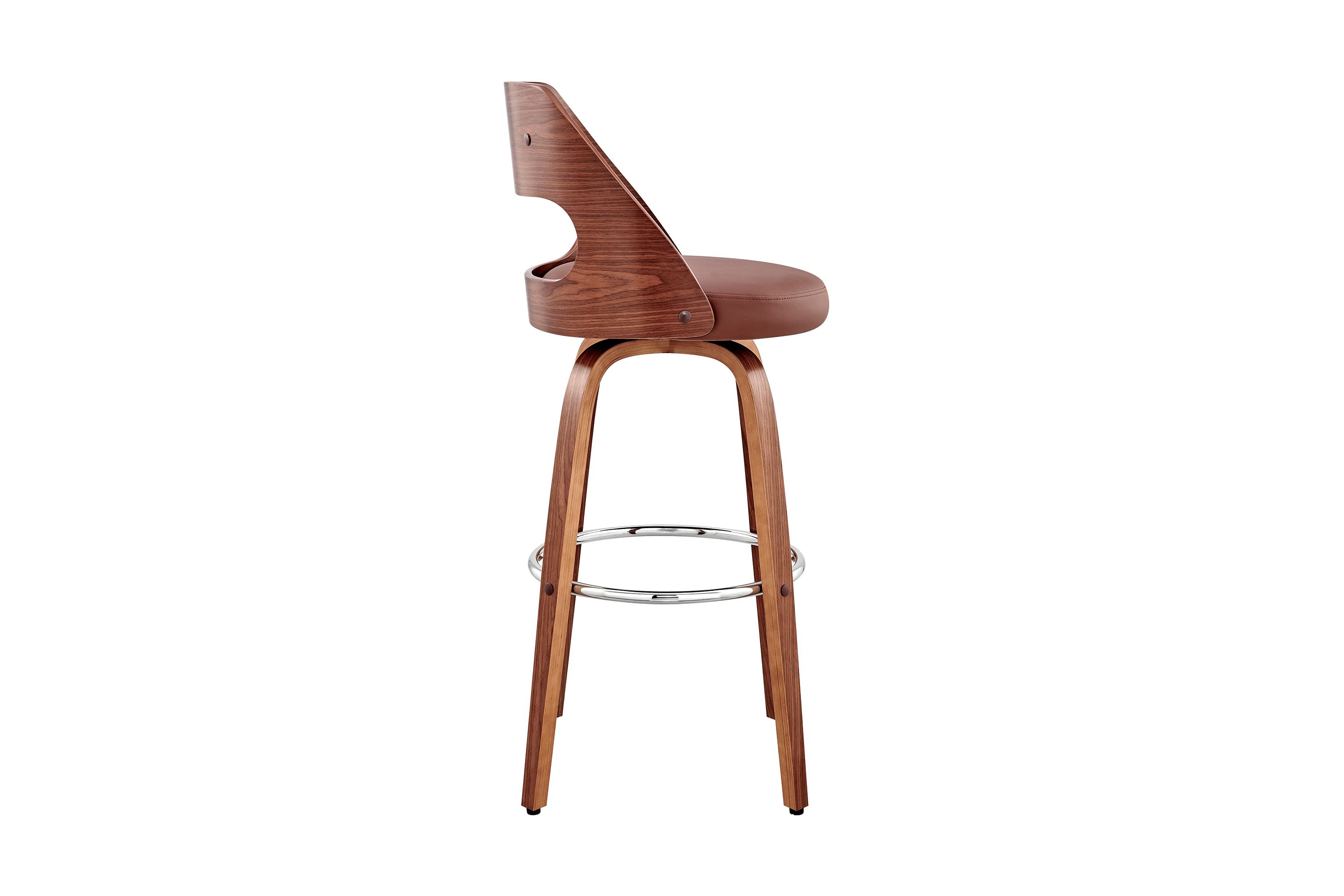 Julius 26" Brown Faux Leather and Walnut Wood Bar Stool