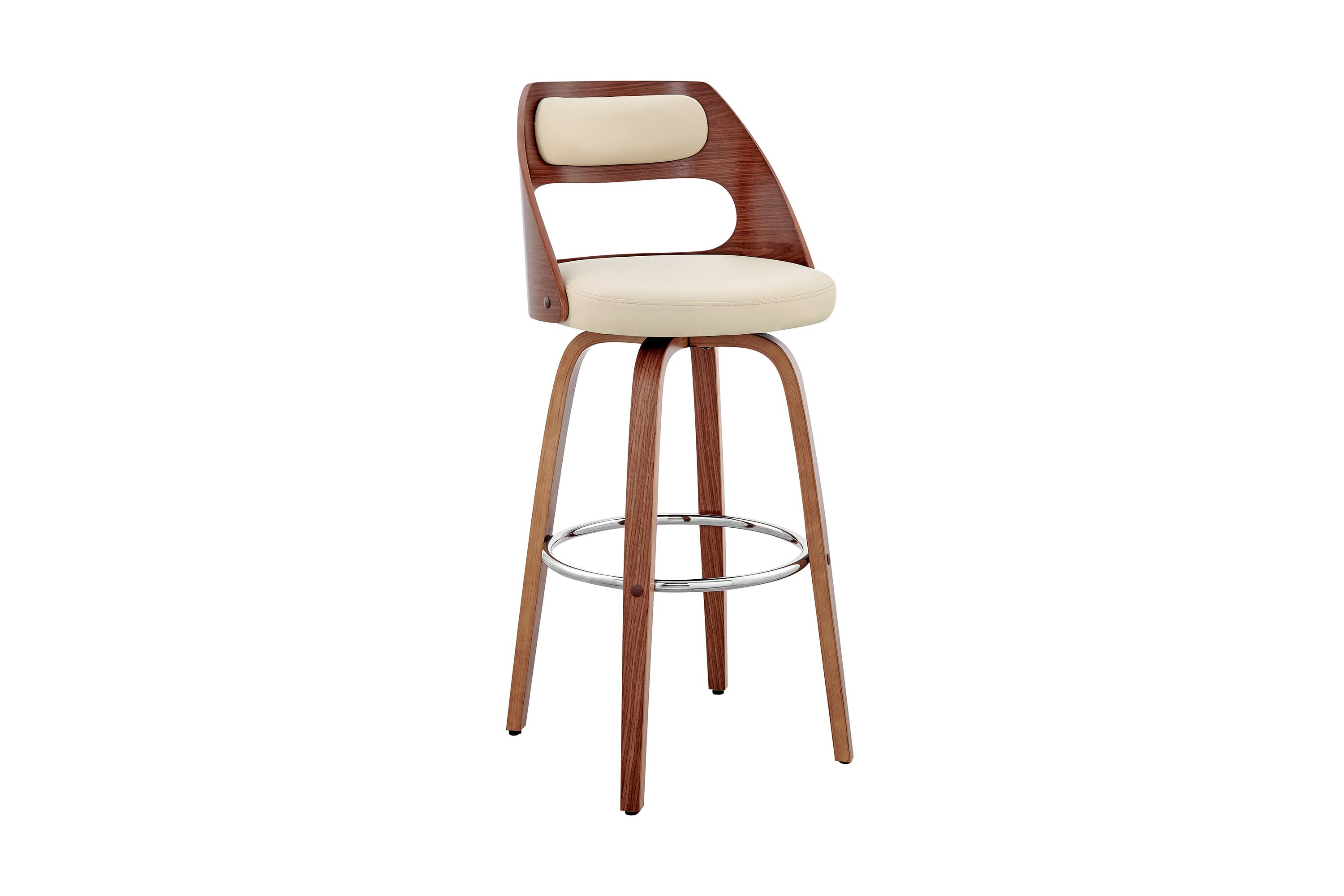 Julius 26" Cream Faux Leather and Walnut Wood Bar Stool