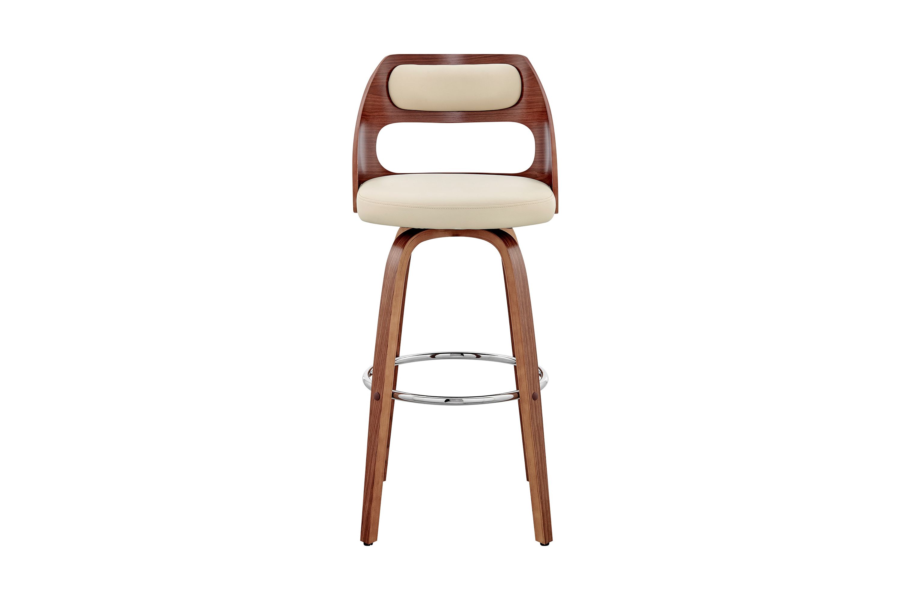 Julius 26" Cream Faux Leather and Walnut Wood Bar Stool