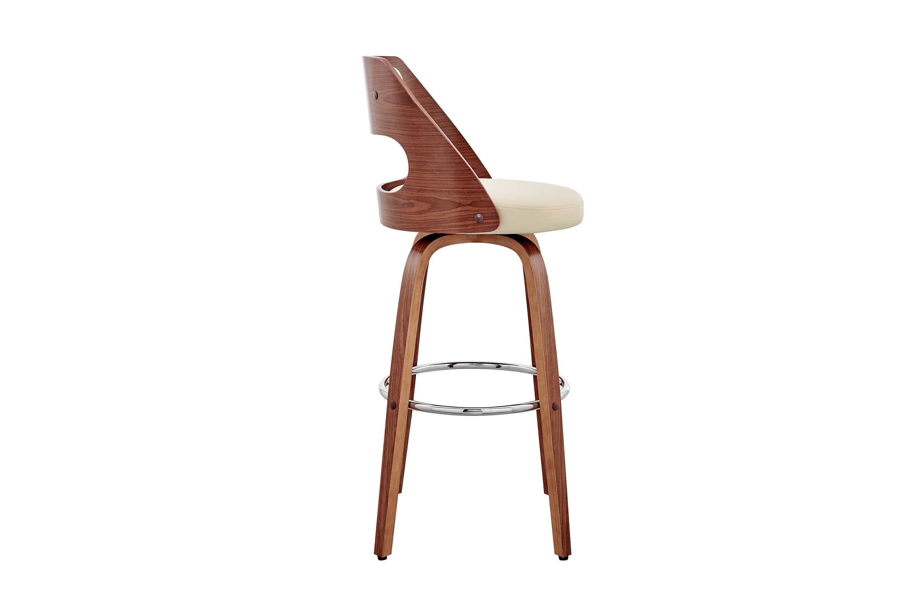 Julius 26" Cream Faux Leather and Walnut Wood Bar Stool