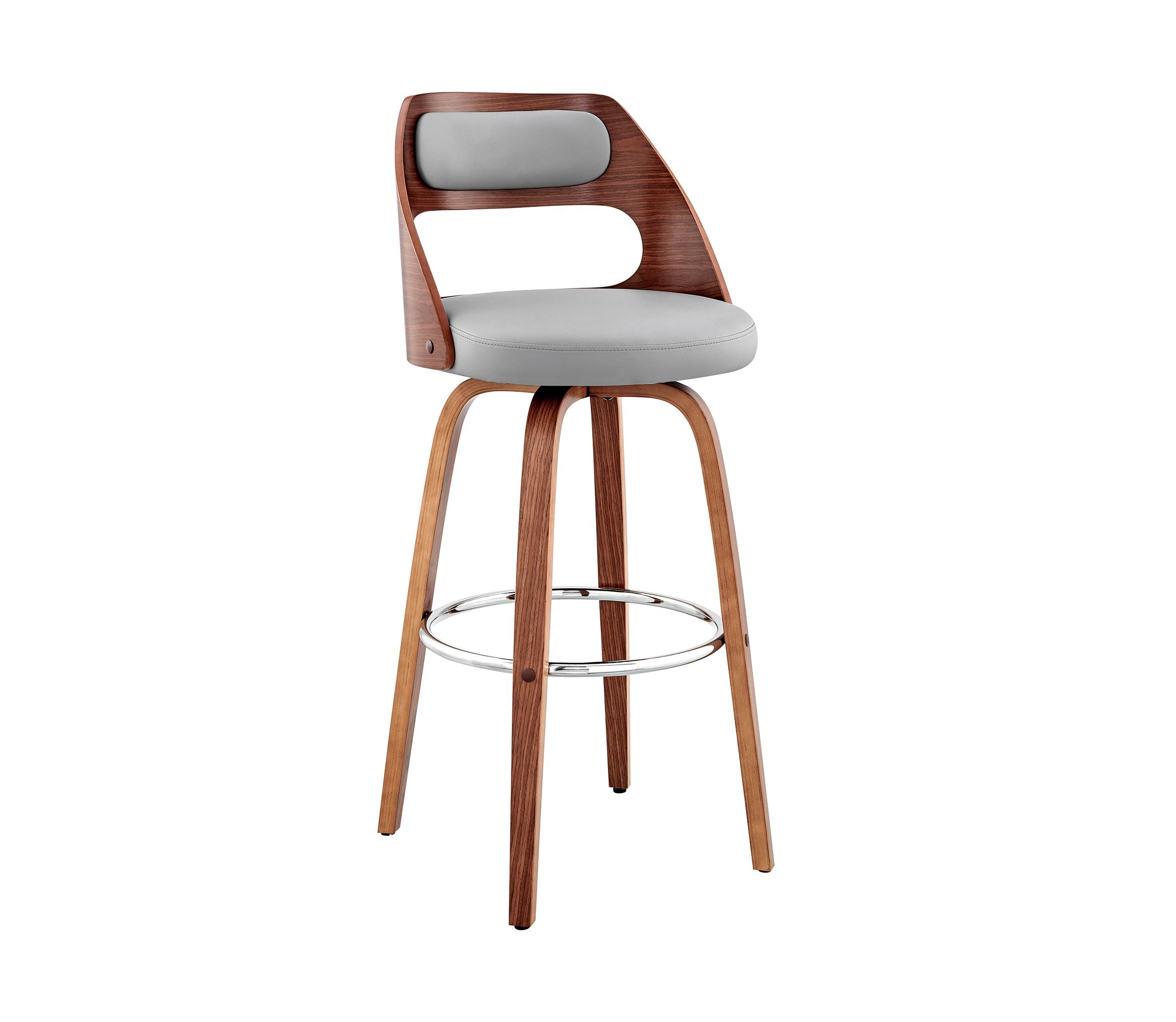 Julius 26" Gray Faux Leather and Walnut Wood Bar Stool