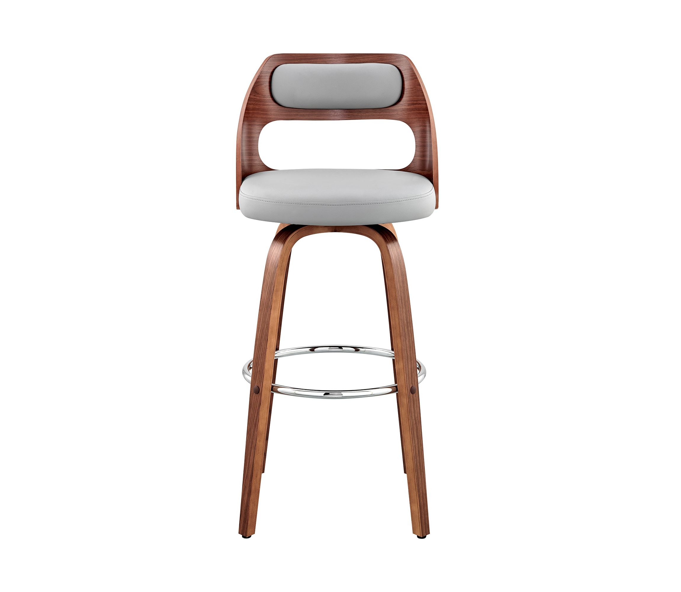 Julius 26" Gray Faux Leather and Walnut Wood Bar Stool