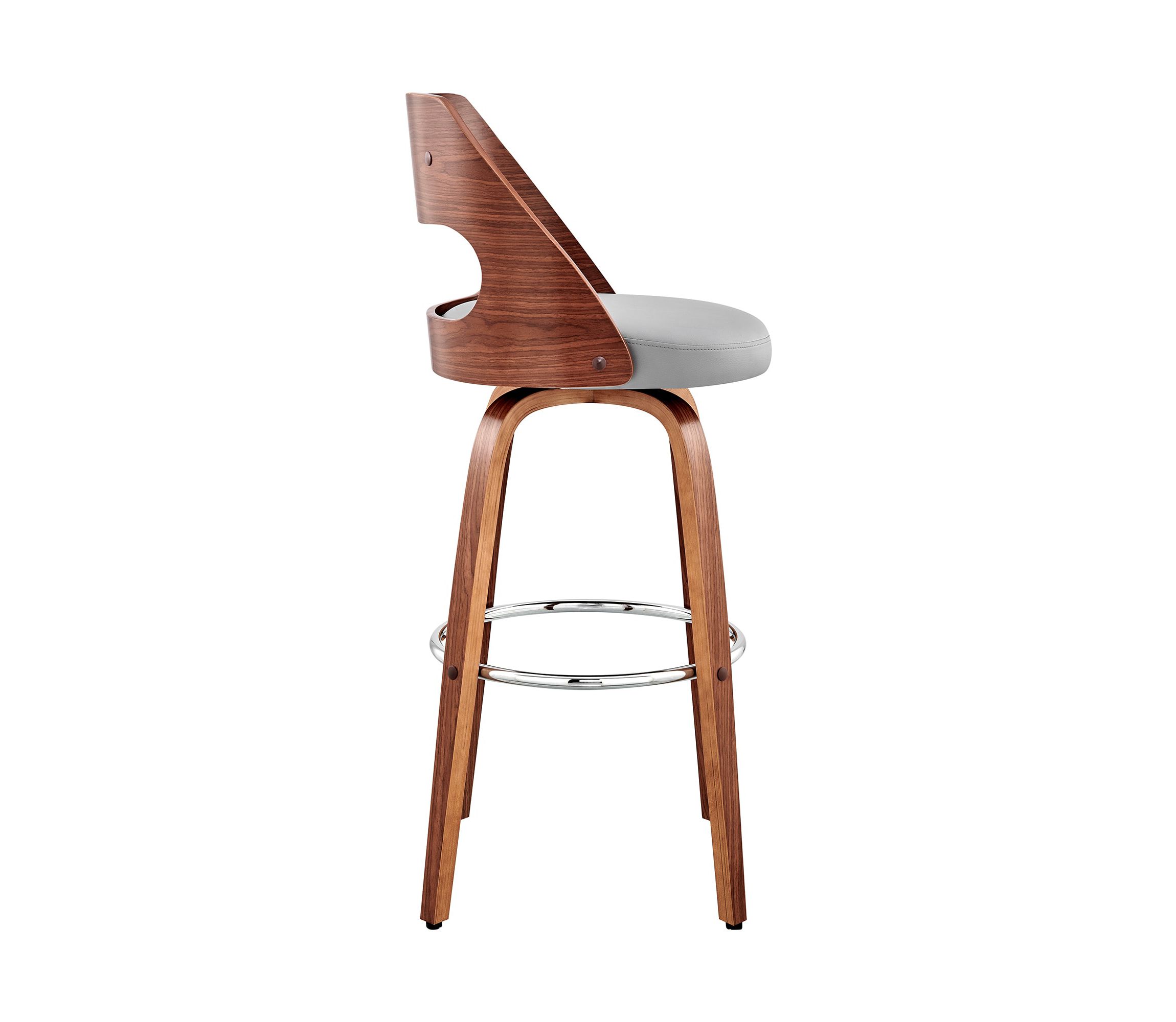 Julius 26" Gray Faux Leather and Walnut Wood Bar Stool