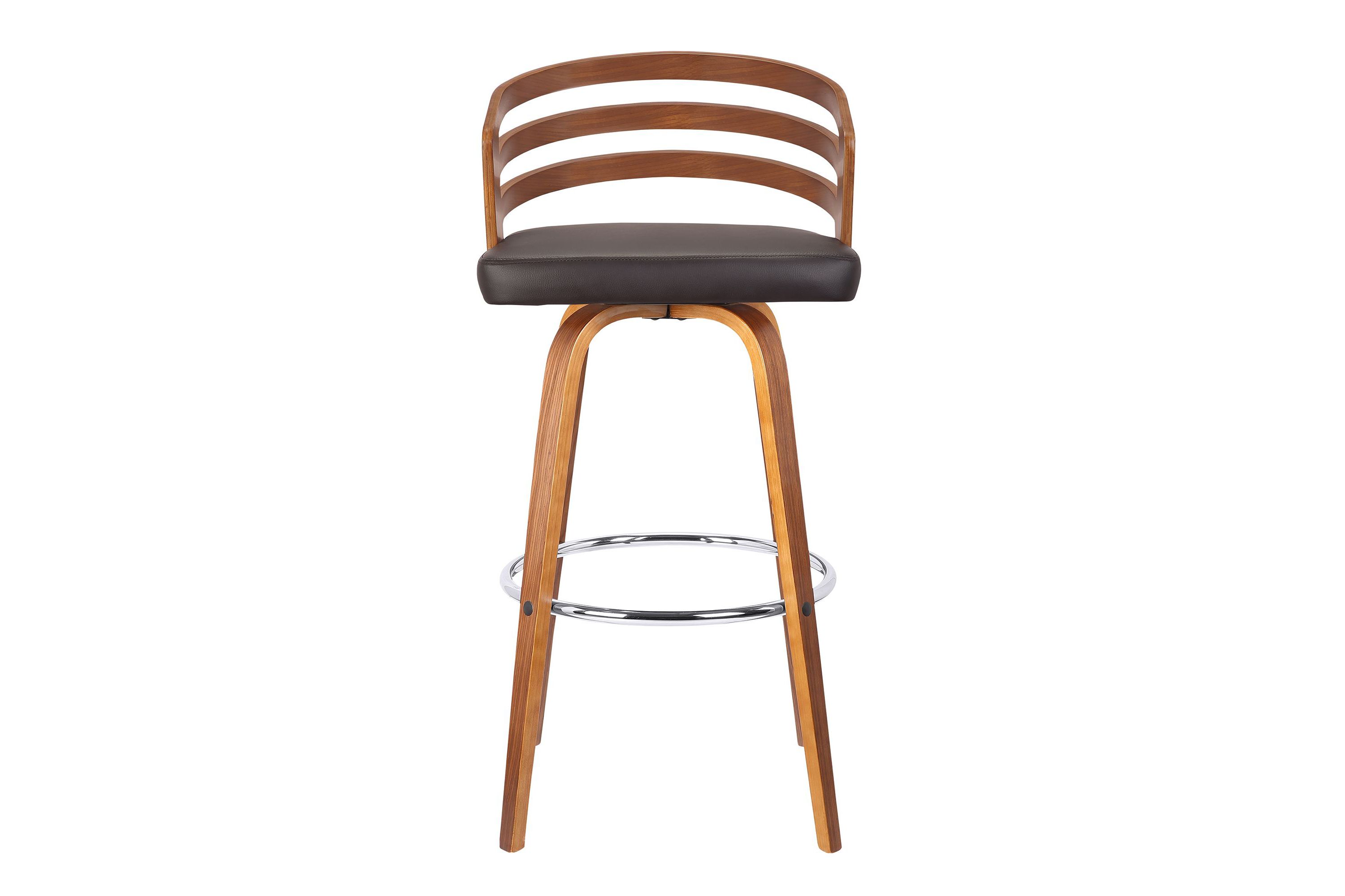 Jayden 30" Bar Height Swivel Brown Faux Leather and Walnut Wood Bar Stool