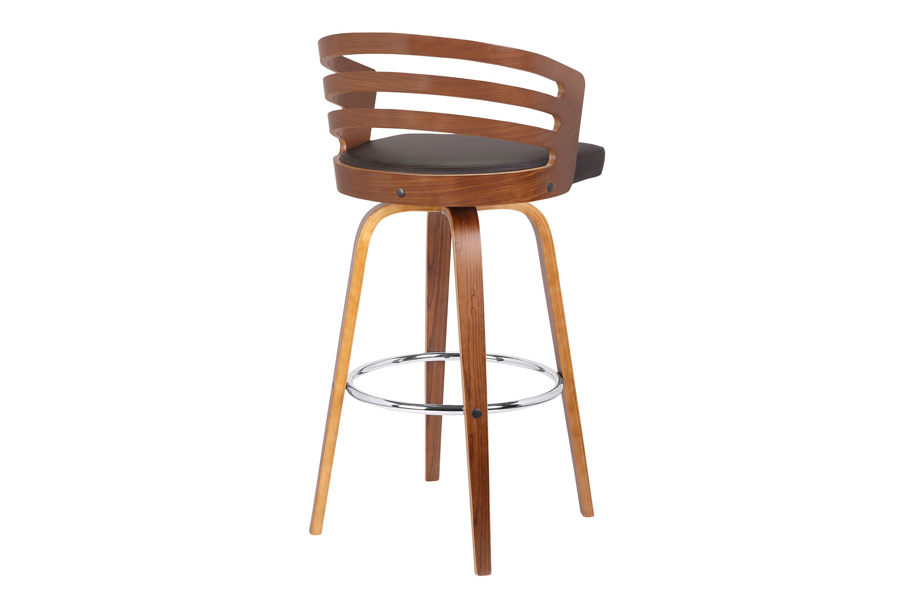 Jayden 30" Bar Height Swivel Brown Faux Leather and Walnut Wood Bar Stool