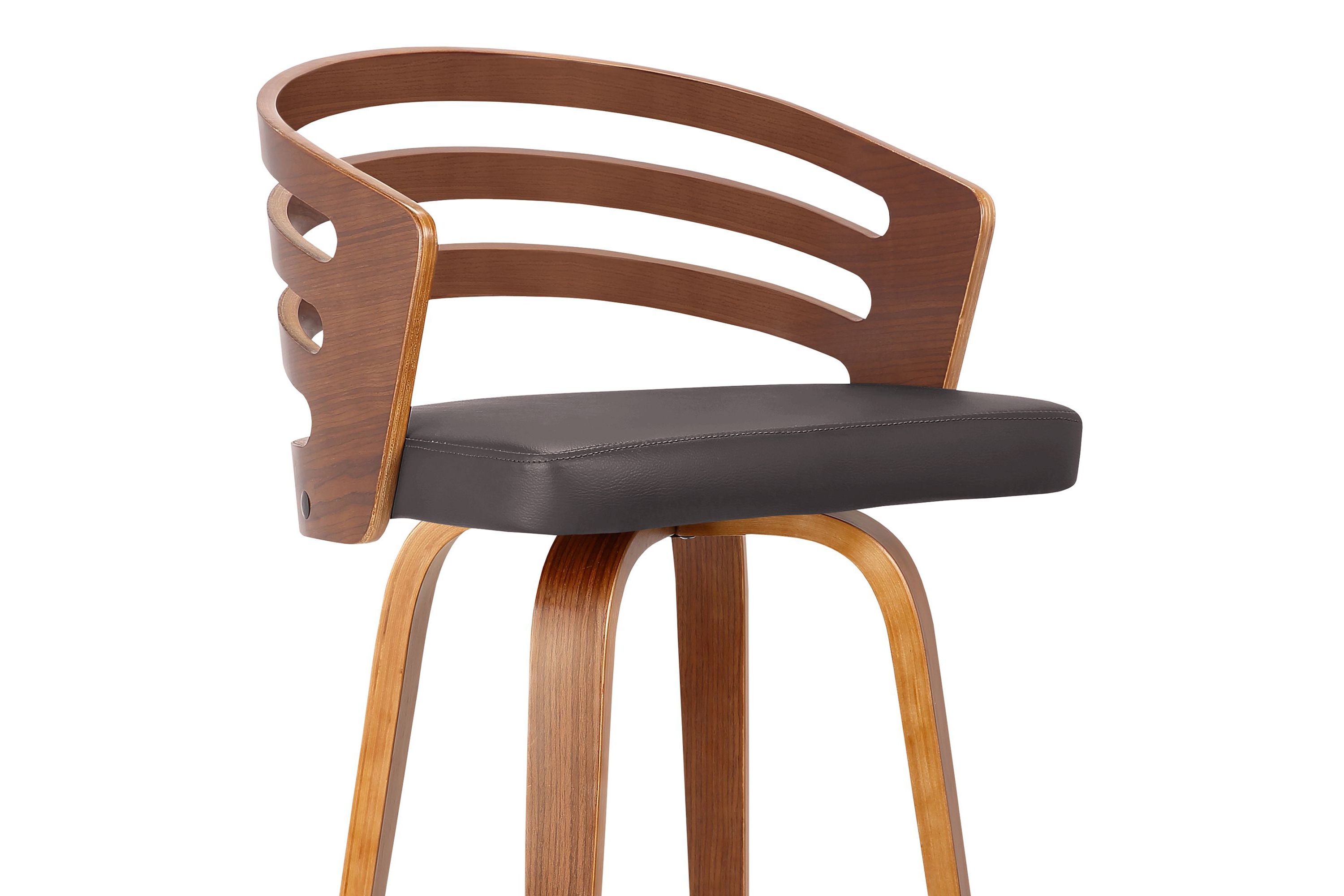 Jayden 30" Bar Height Swivel Brown Faux Leather and Walnut Wood Bar Stool