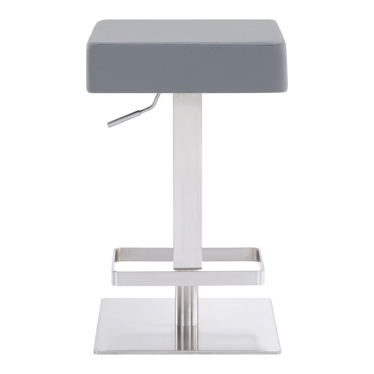 Kaylee Adjustable Height Swivel Gray Faux Leather and Brushed Stainless Steel Backless Bar Stool