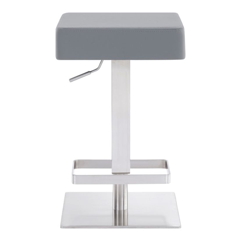 Kaylee Adjustable Height Swivel Gray Faux Leather and Brushed Stainless Steel Backless Bar Stool