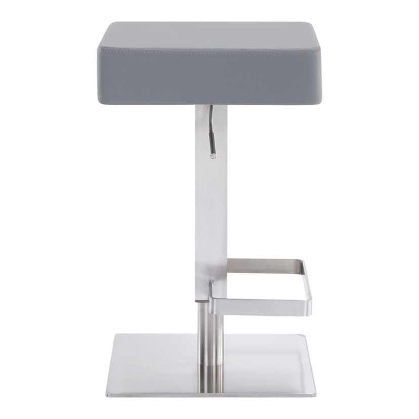 Kaylee Adjustable Height Swivel Gray Faux Leather and Brushed Stainless Steel Backless Bar Stool