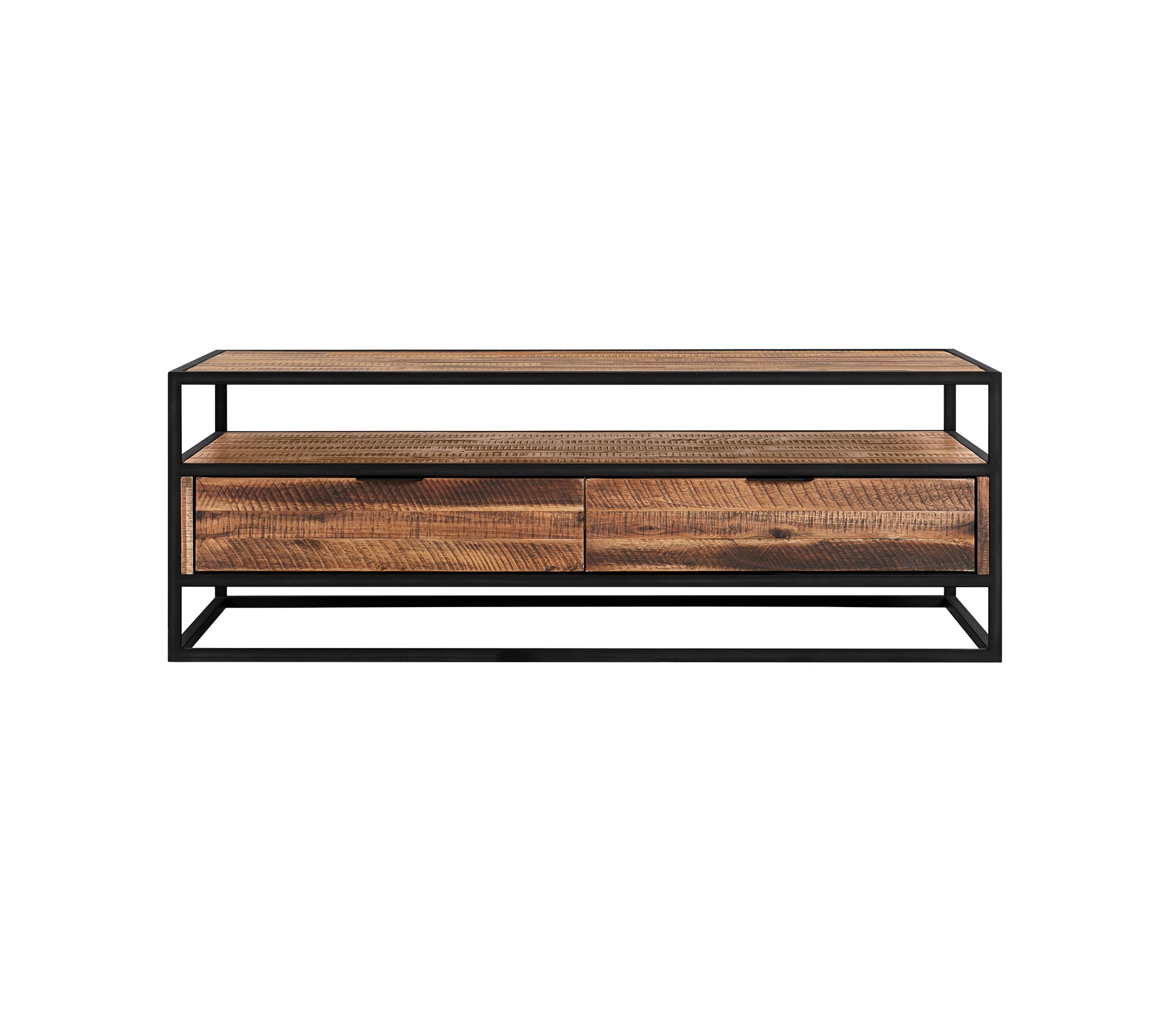 Ludgate Rectangle Coffee Table with Shelf in Acacia and Black Metal