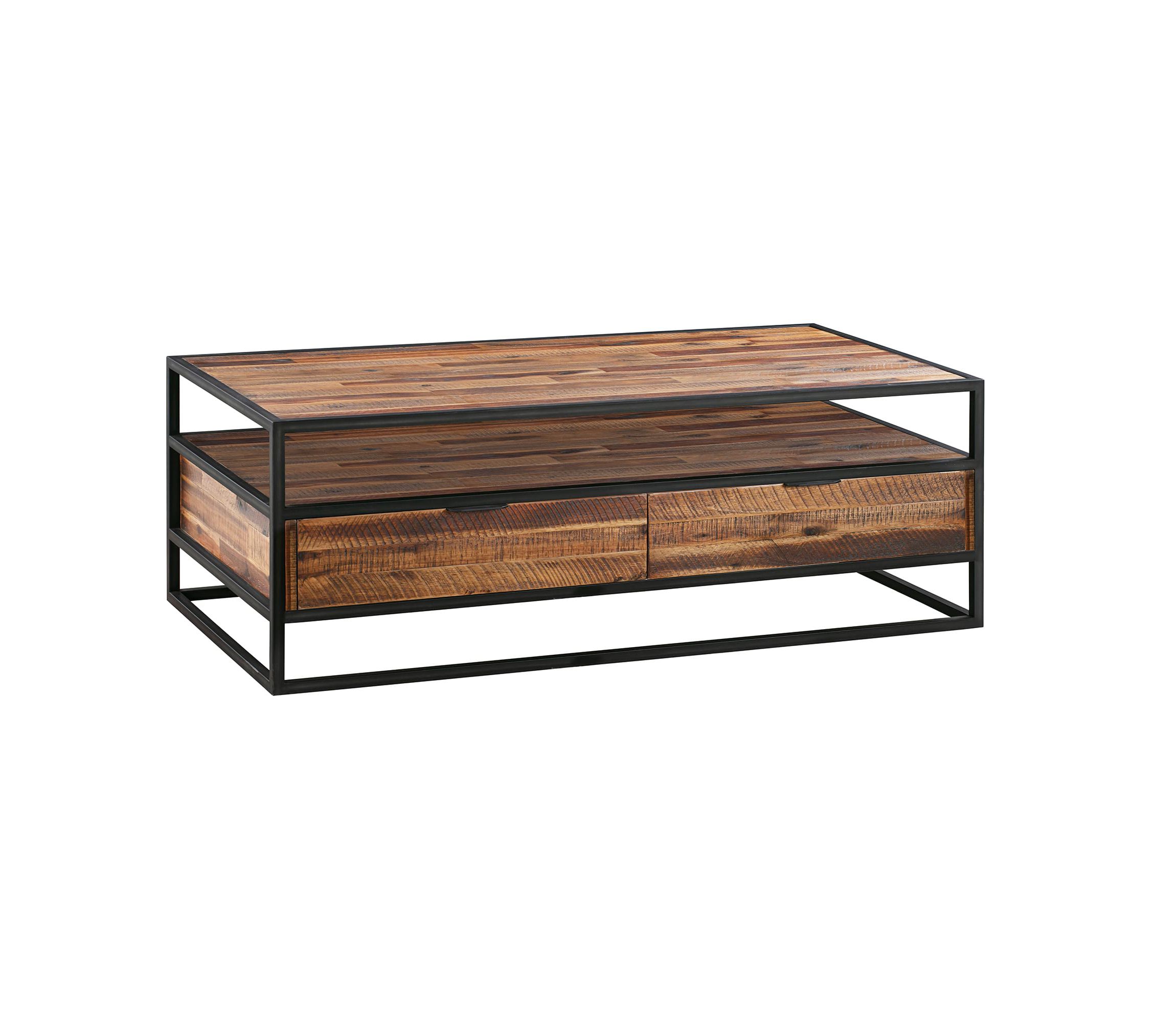 Ludgate Rectangle Coffee Table with Shelf in Acacia and Black Metal