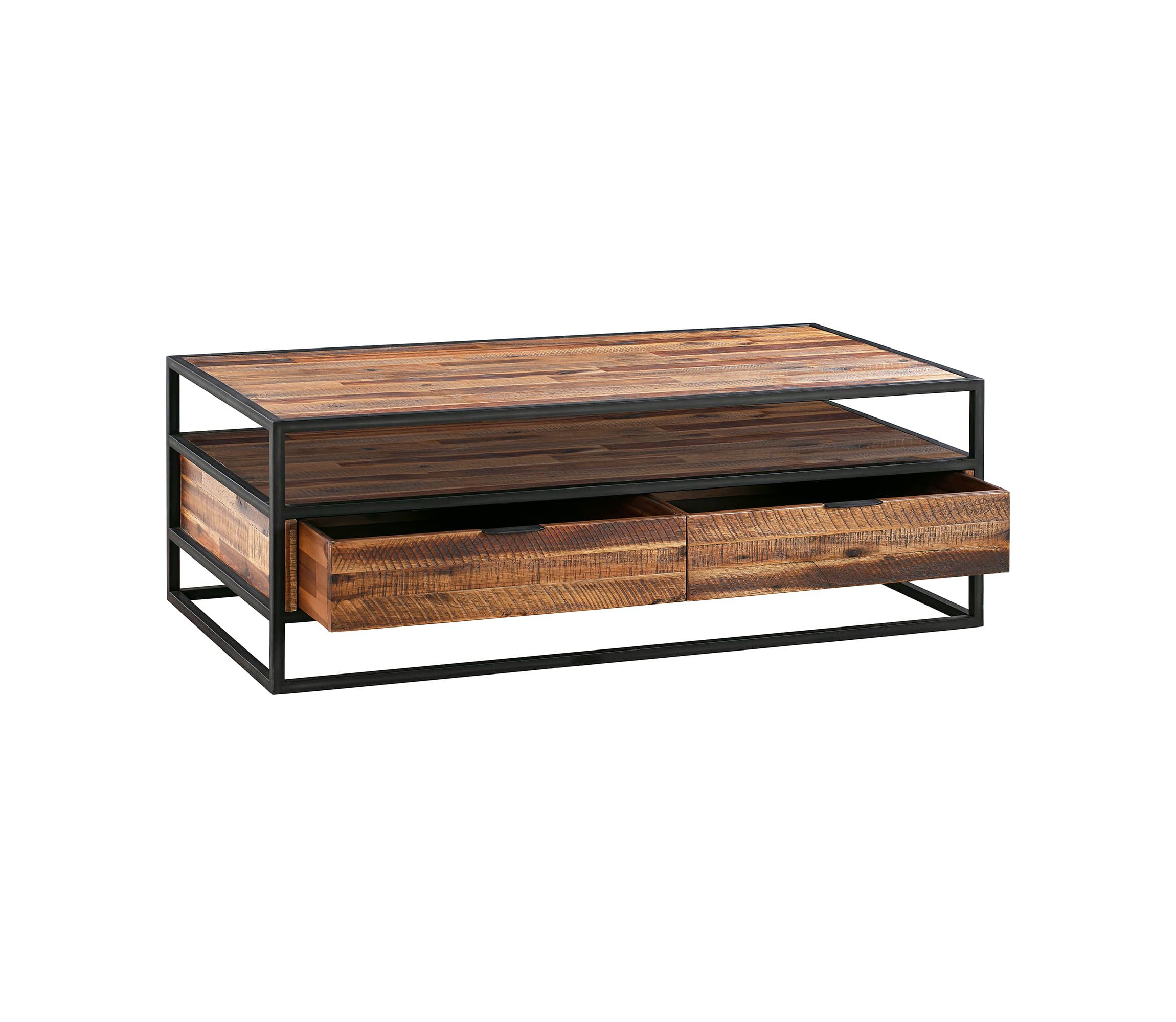 Ludgate Rectangle Coffee Table with Shelf in Acacia and Black Metal