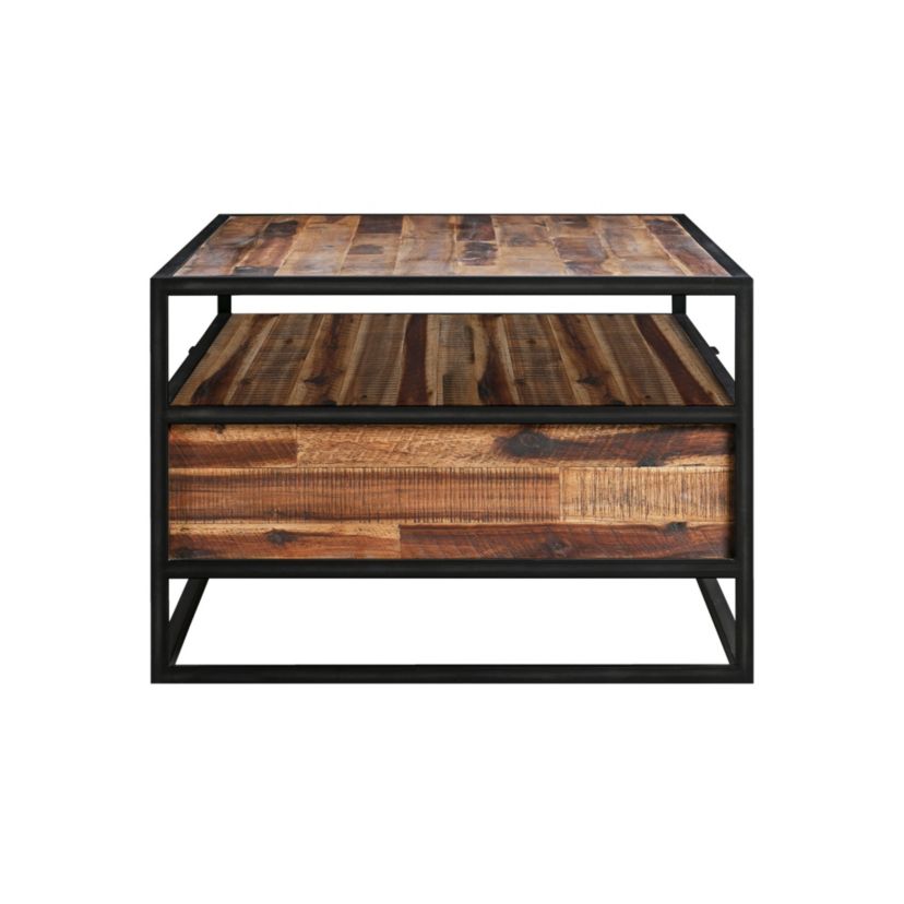 Ludgate Rectangle Coffee Table with Shelf in Acacia and Black Metal