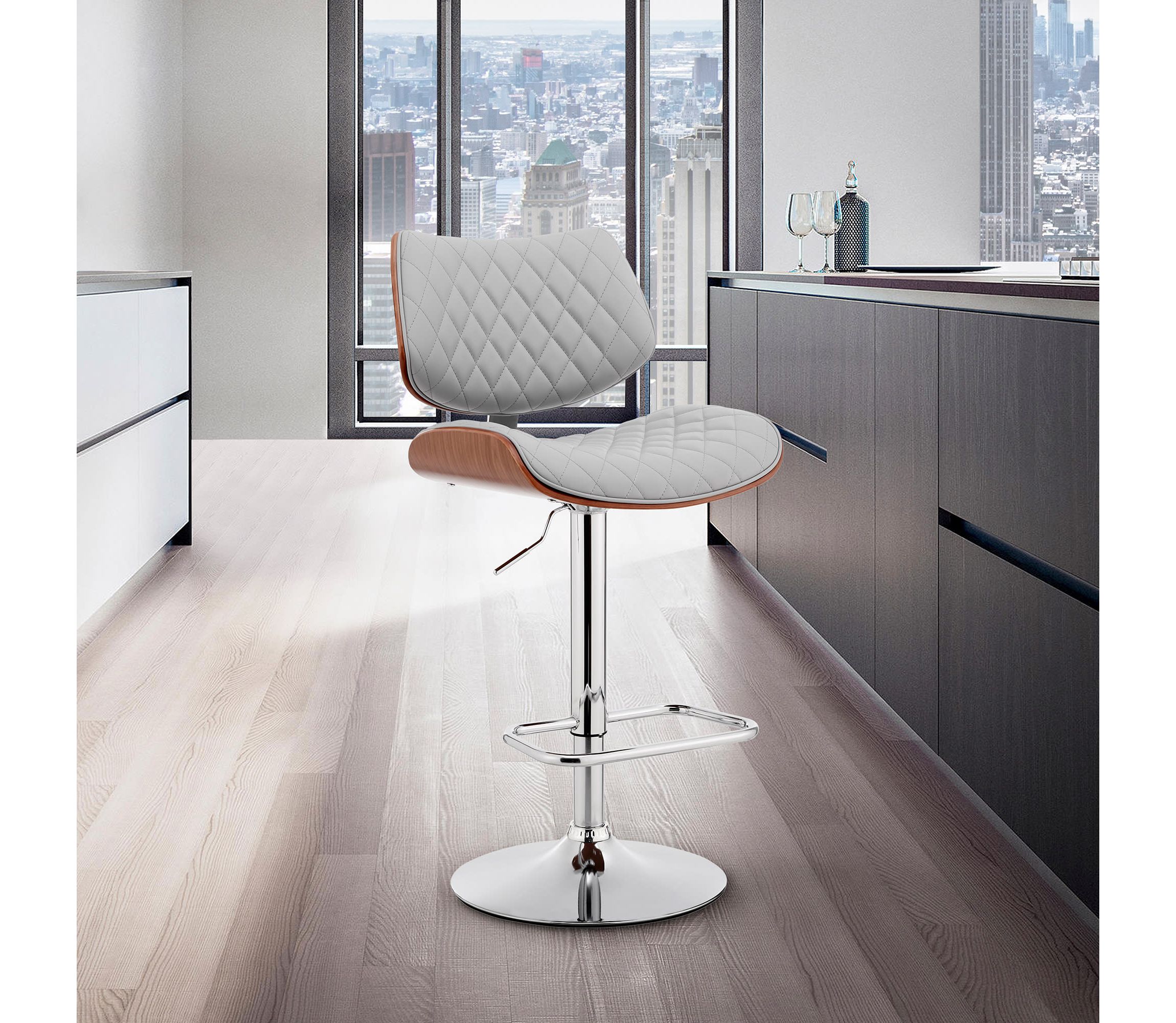 Leland Adjustable Gray Faux Leather and Chrome Finish Bar Stool