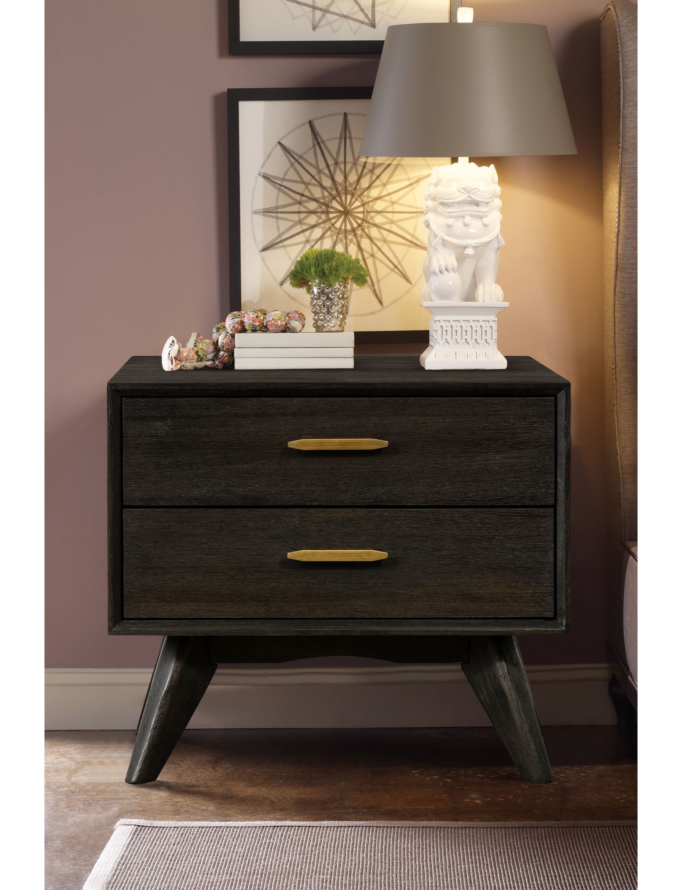Baly Acacia Mid-Century 2 Drawer Night stand