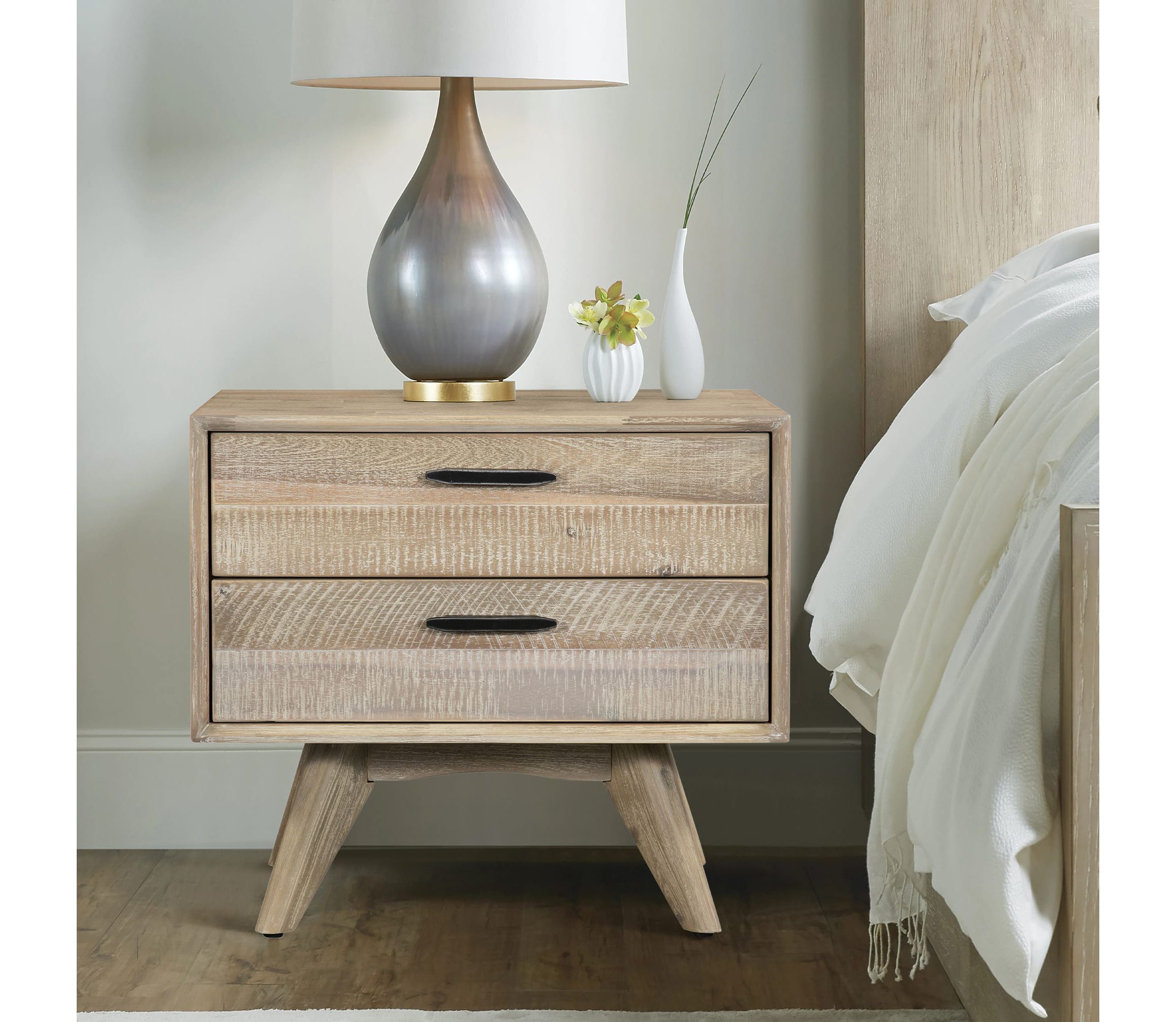 Baly Acacia Mid-Century Gray 2 Drawer Night stand