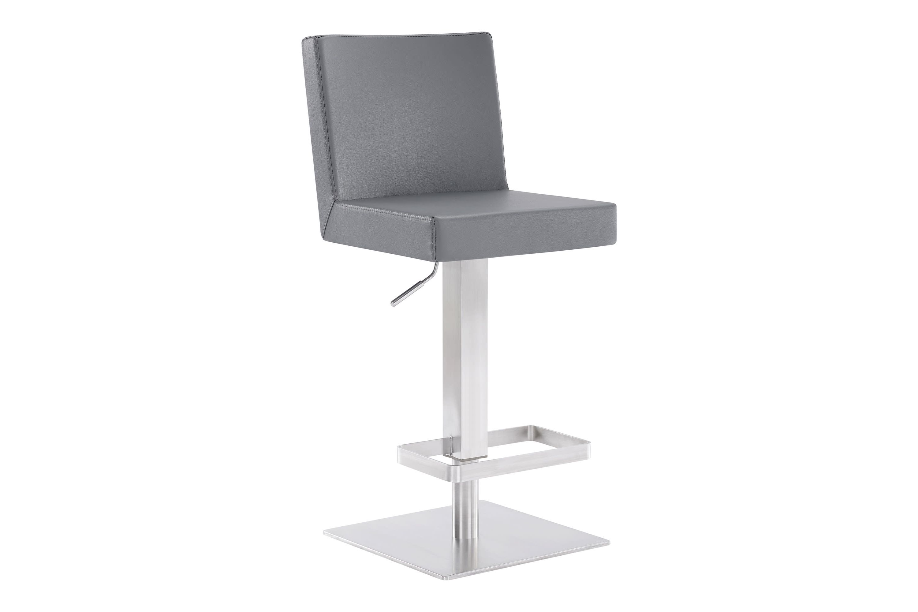 Legacy Adjustable Height Swivel Gray Faux Leather and Brushed Stainless Steel Bar Stool