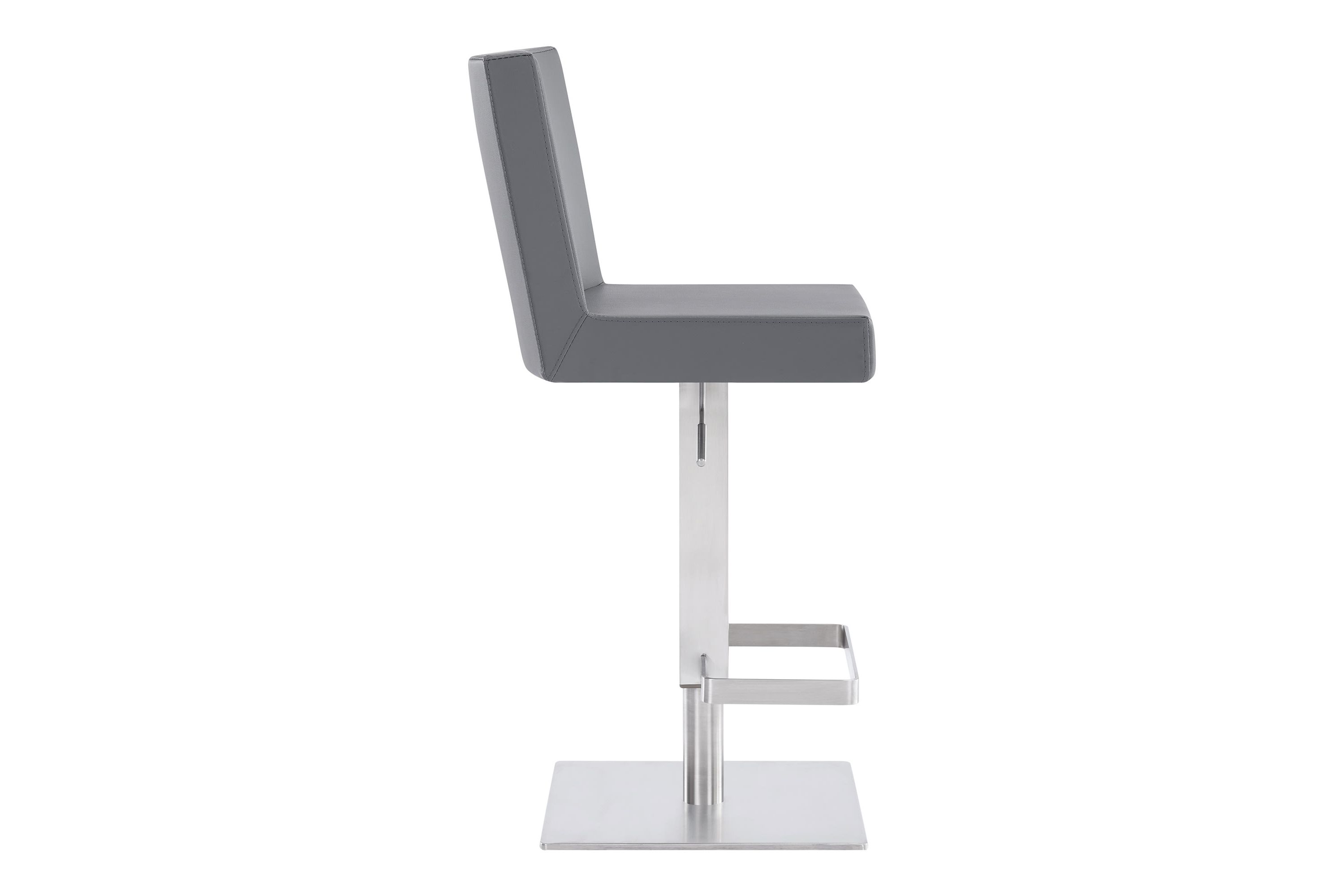 Legacy Adjustable Height Swivel Gray Faux Leather and Brushed Stainless Steel Bar Stool