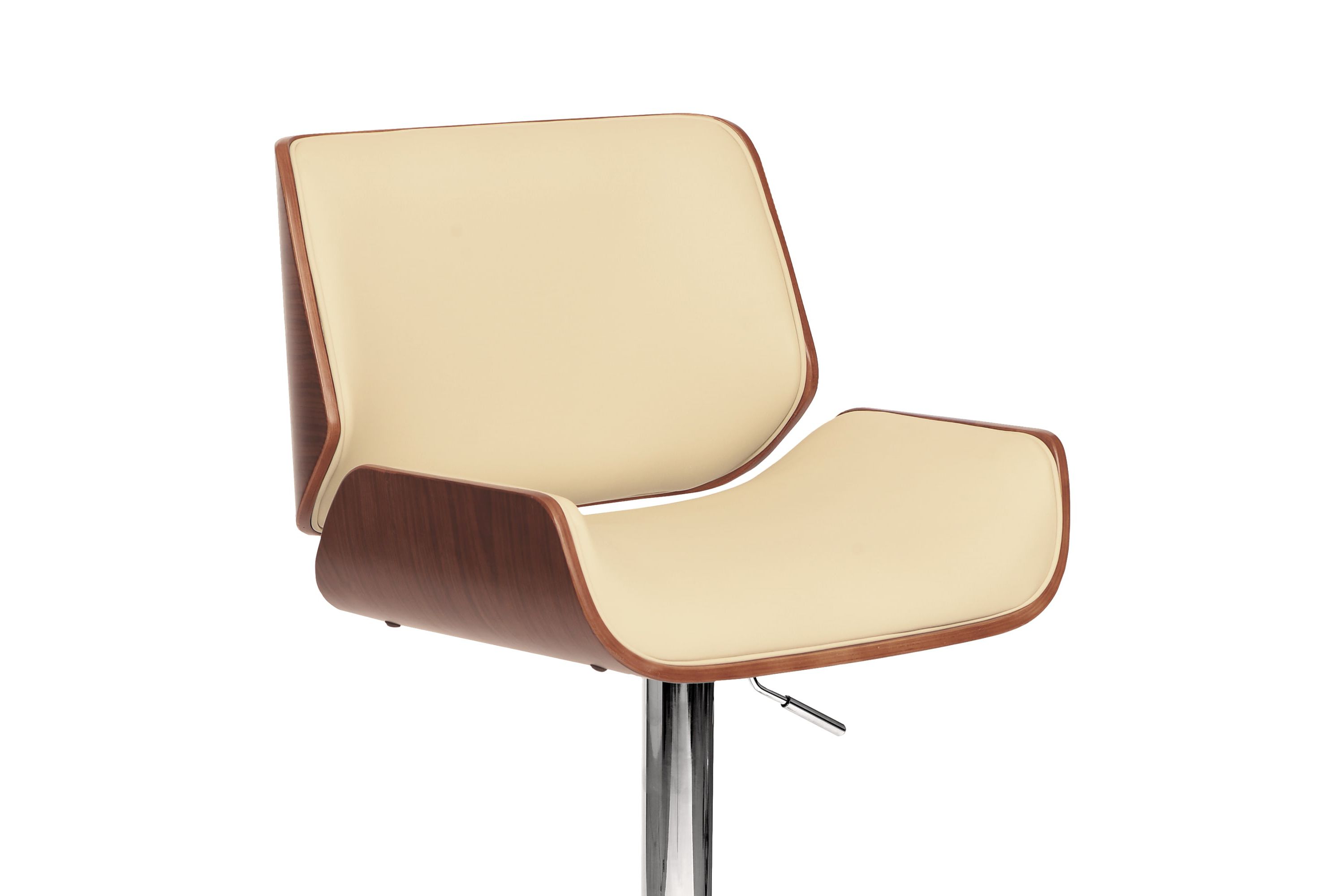 London Cream Faux Leather Adjustable Height Swivel Walnut Wood and Chrome Bar Stool