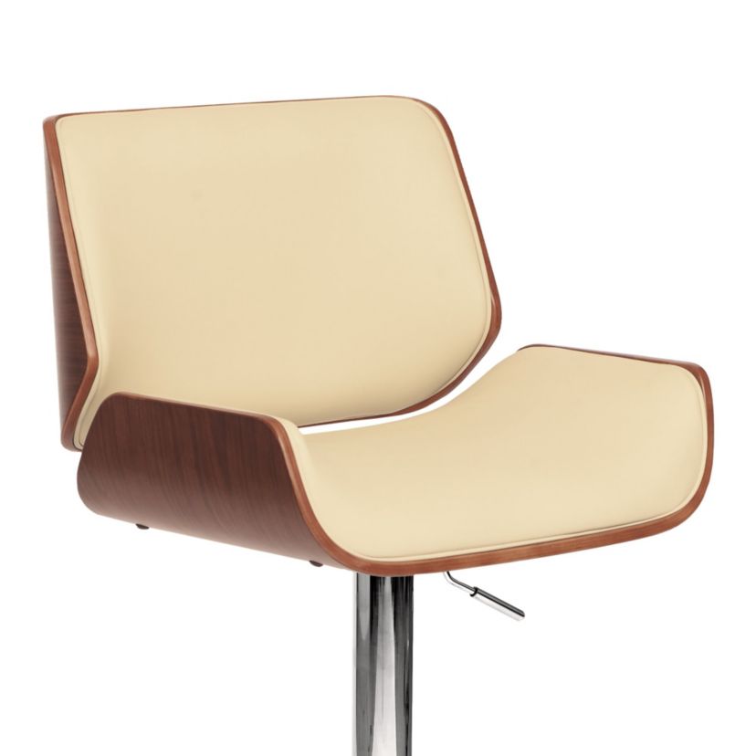 London Cream Faux Leather Adjustable Height Swivel Walnut Wood and Chrome Bar Stool